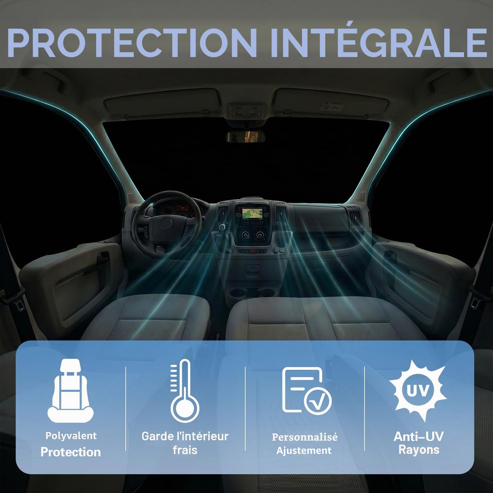 Lot de 3 pare-soleil de voiture pour camping-car FIAT Ducato X250/X290, Peugeot Boxer, Citroën Jumper | Pare-brise rétractable et vitres latérales magnétiques | Tapis thermique occultant et protection