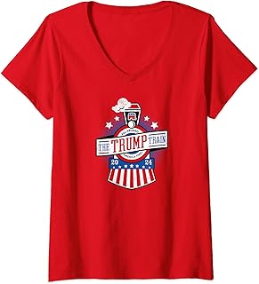 Womens All Aboard the Trump Train 2024 American Flag Anti-Biden V-Neck T-Shirt