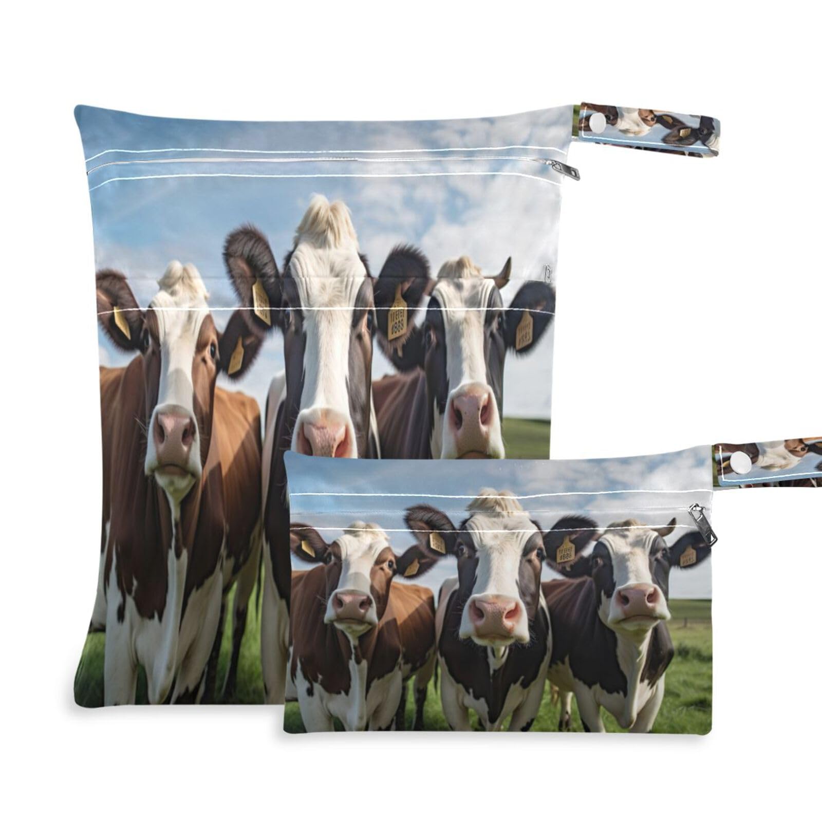 ATTX Three Cows Wet Dry Bags 2-Pack - Reusable Cloth Diaper Storage for Travel, Beach & Gym | Multi-Use Waterproof Bags for Swimsuits, Baby Clothes, Sports Gear#353