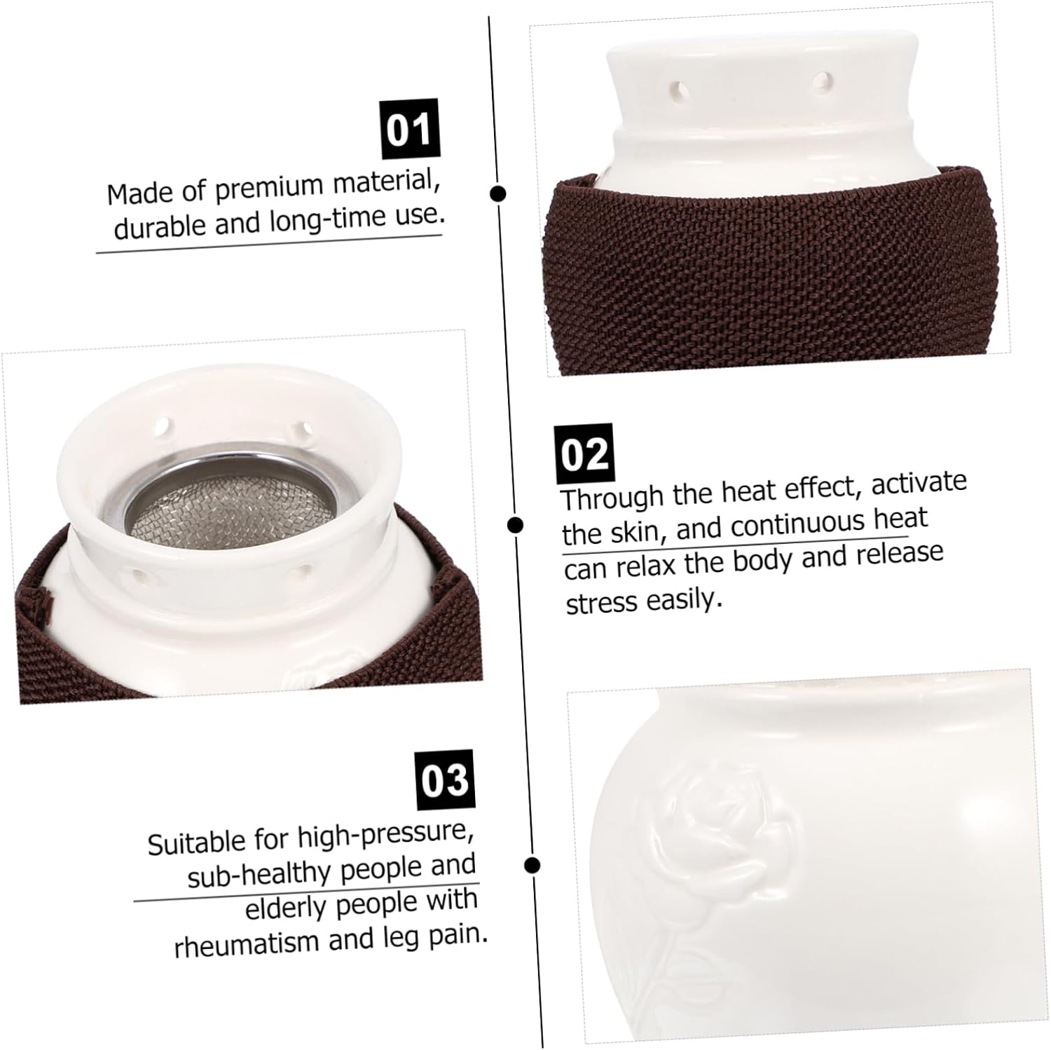 GARVALON Ceramic Purple Clay Moxibustion Pot Portable Moxa Burner Random Design for Massage Therapy and Acupuncture