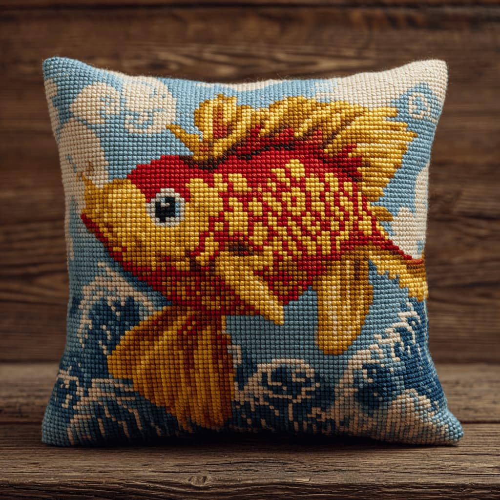 AxiangziK Latch Hook Cushion Kits,Carp DIY Needlework Pillow Cover Cushion Rug Making Kit,17X17Inch Handmade Embroidery Kits, Decorative Throw Pillow Cover for Sofa Cushions, Bedroom Decor