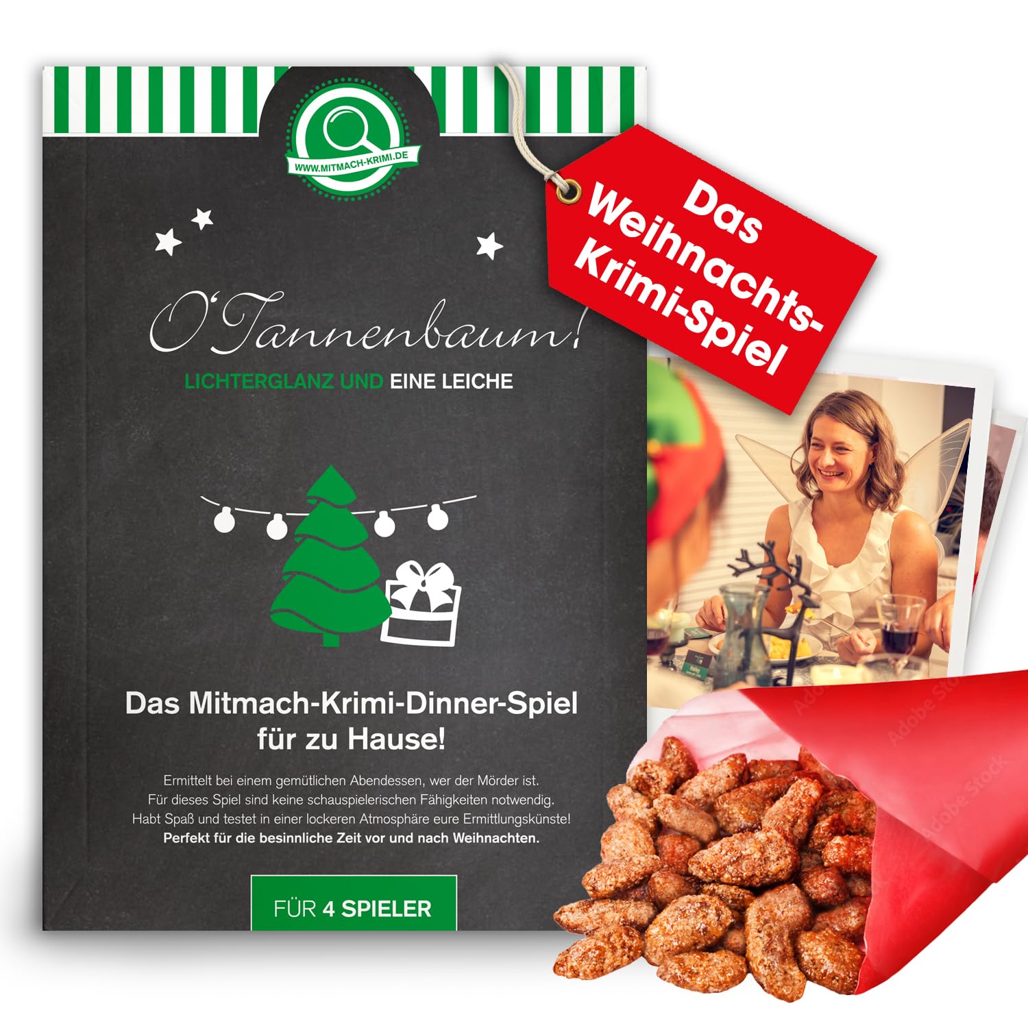 Mitmach-krimi - O Christmas Tree! Light Shine and a Corpse - Winter Crime Game for Home for 4 People - Crime Dinner Game for Adults - Christmas Crime Dinner - Christmas Game, TAN023