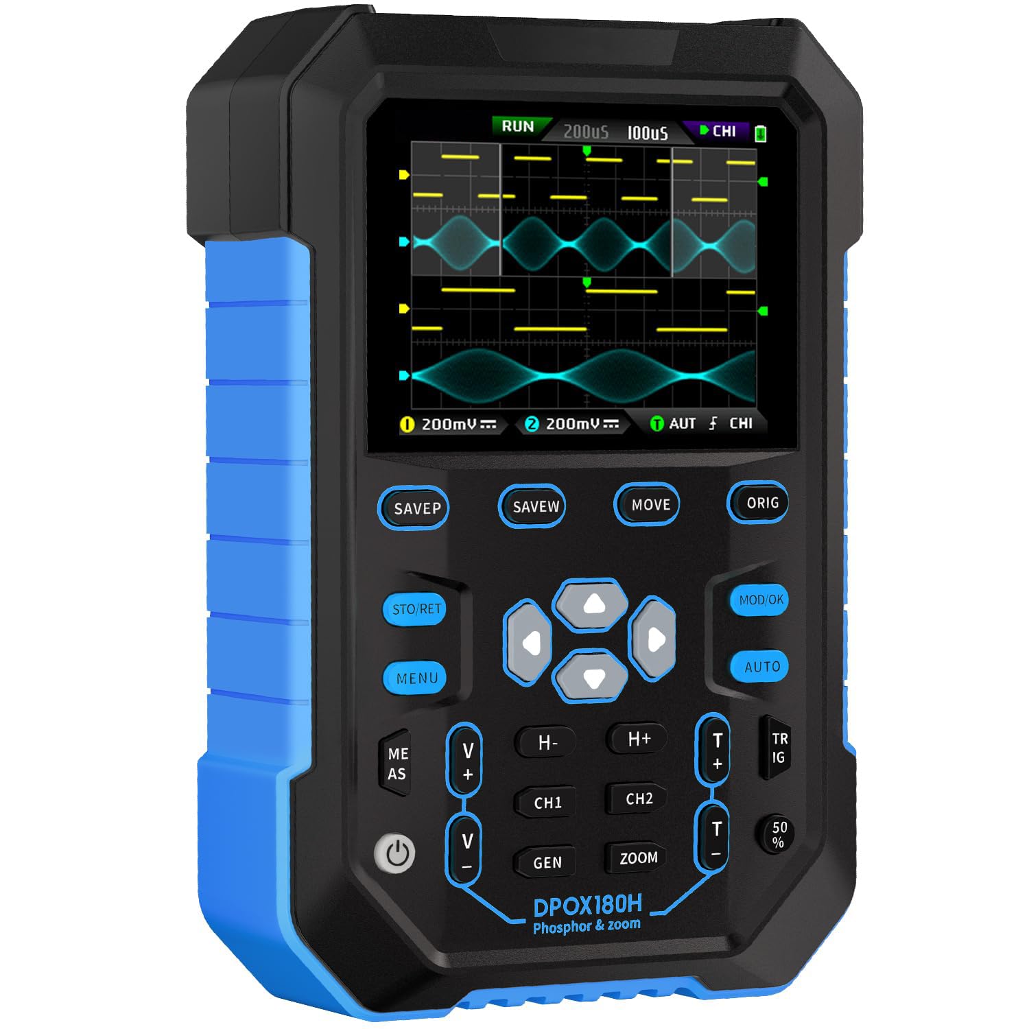 Digital Oscilloscope, DPOX180H 2 Channels Digital Phosphor Oscilloscope, 2 in 1 Handheld Oscilloscope, DDS Signal Generator, 180Mhz Bandwidth 500MSa/s Sampling Rate, for Automobile Maintenance