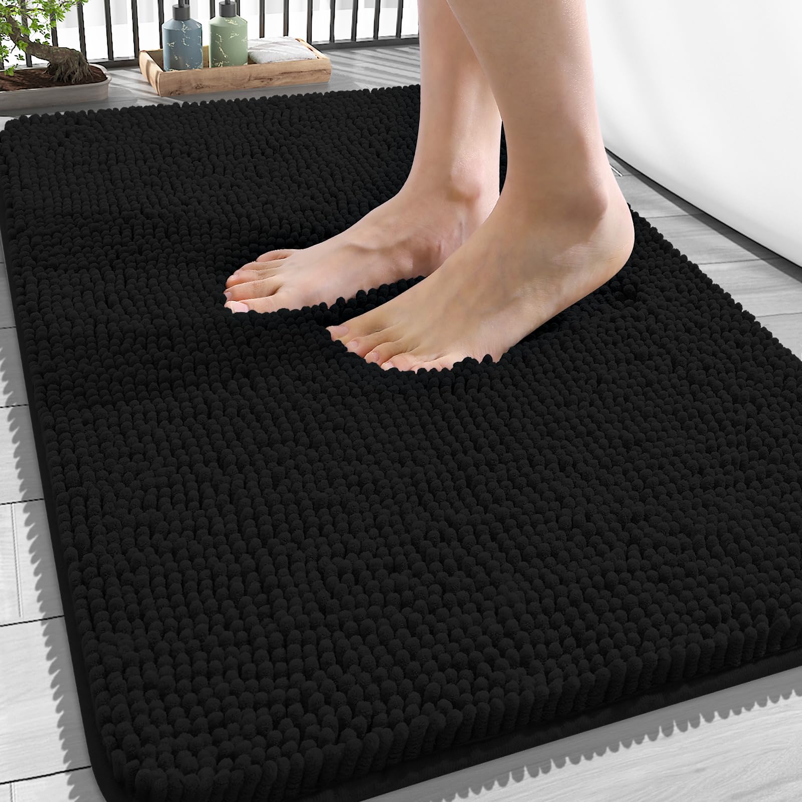 OLANLY Bathroom Rugs 34x21, Extra Soft Absorbent Chenille Bath Rugs, Rubber Backing Quick Dry, Machine Washable Bath Mats for Bathroom Floor, Tub and Shower, Home Decor Accessories, Black — image 1