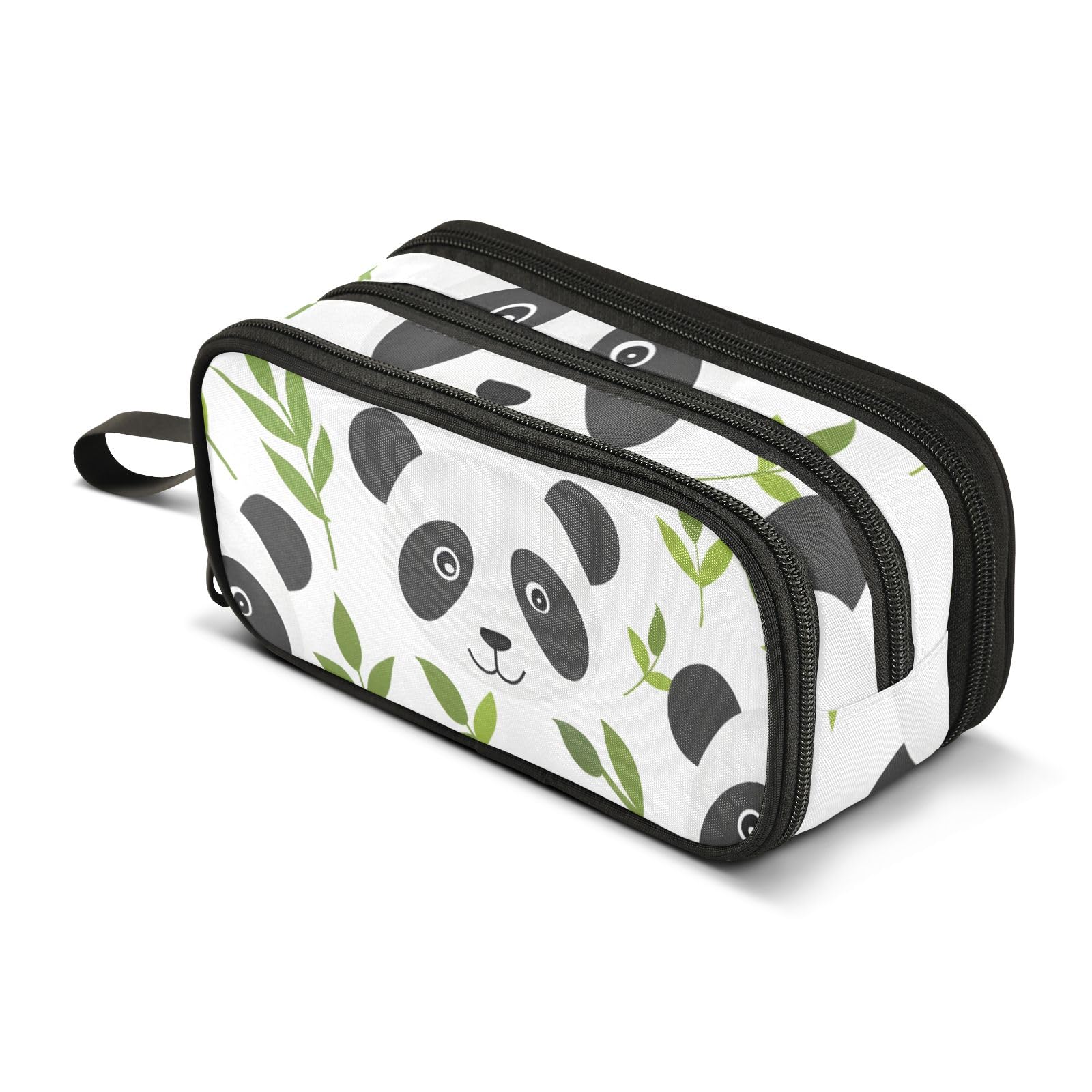 Bonito estuche de panda sin costuras, gran capacidad para niños y niñas, 3 compartimentos, organizador de artículos de papelería, estuche para escuela, oficina, trabajo, Modo lindo panda sin costuras,