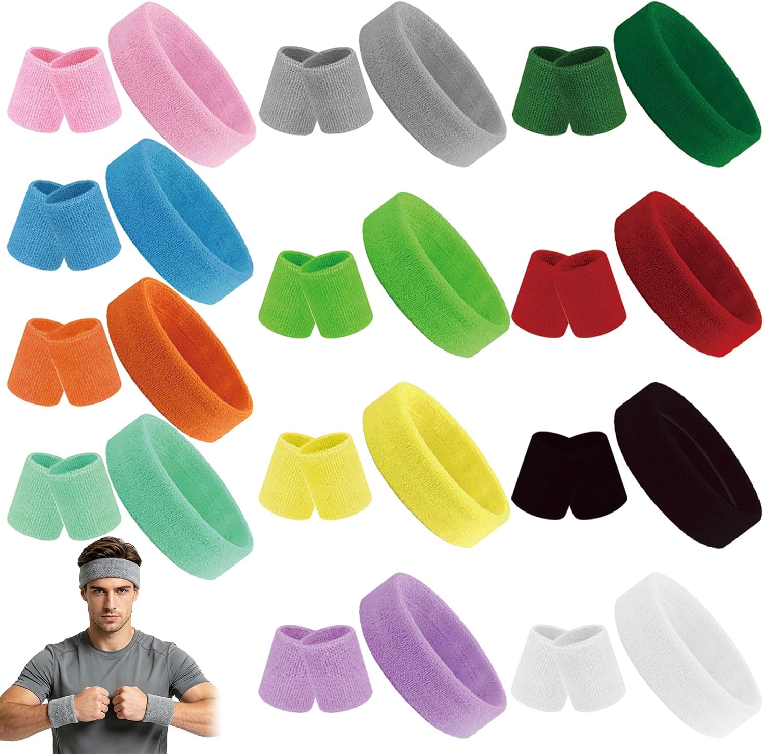 36 Pcs Sweat Band Headband Wristbands Set for Men Women,24 PCS Athletic Sweat Bands,12 PCS Sports Headband,Moisture Wicking Sweatbands Set for Tennis Basketball Sports Competitions(12 colors)