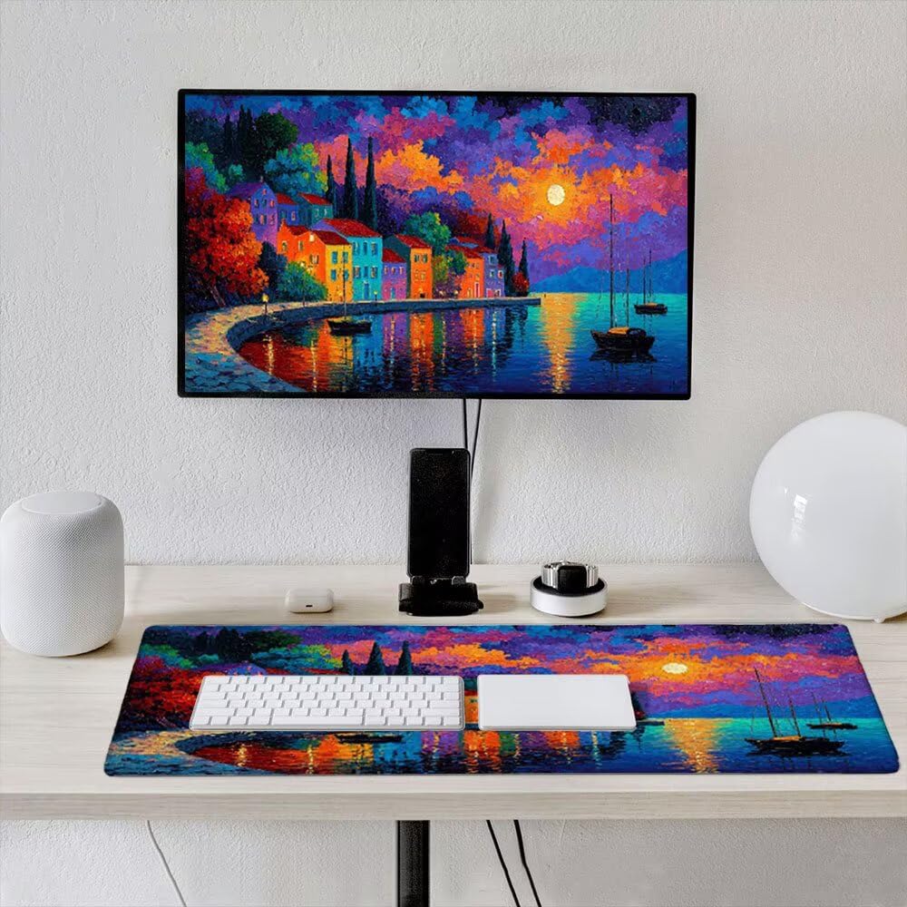 Podkładka pod mysz XXL, widok nocny, 1600 x 800 mm, ponadwymiarowa, antypoślizgowa mata gumowa, podkładki pod mysz dla graczy, szyte krawędzie, poprawia precyzję prędkości, nadaje się do prania, duża