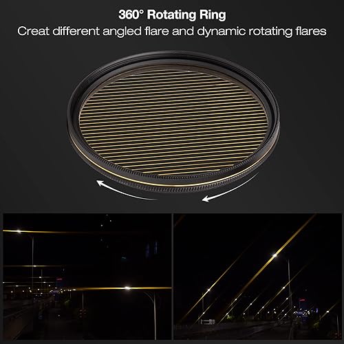 Miniatura 3 de Walking Way Filtro de rayas doradas variables de 3.031 in, filtro giratorio de lente de efecto de rayas de estilo anamórfico para fotografía y