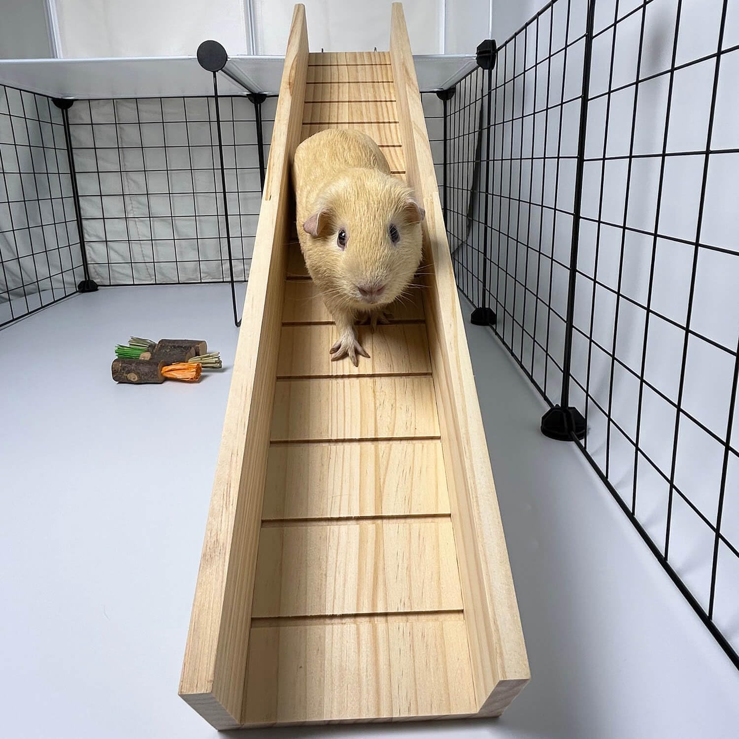 Puente de cobayas, rampa de escalera de madera para animales pequeños, puente de rampa de jaula de cobayas, accesorios de jaula de cobayas, hurones, chinchillas (grande)