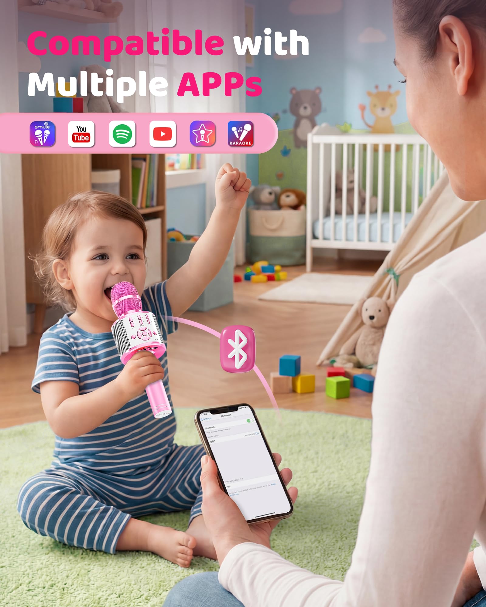 Amazmic Spielzeug für Mädchen, Kinder-Karaoke-Mikrofon, Kleinkind-Mikrofon für Kinder mit Lichtern, Geburtstagsgeschenk für Mädchen, Jungen, Spielzeug Alter 3 4 5 6 7 8+ (Hellrosa)