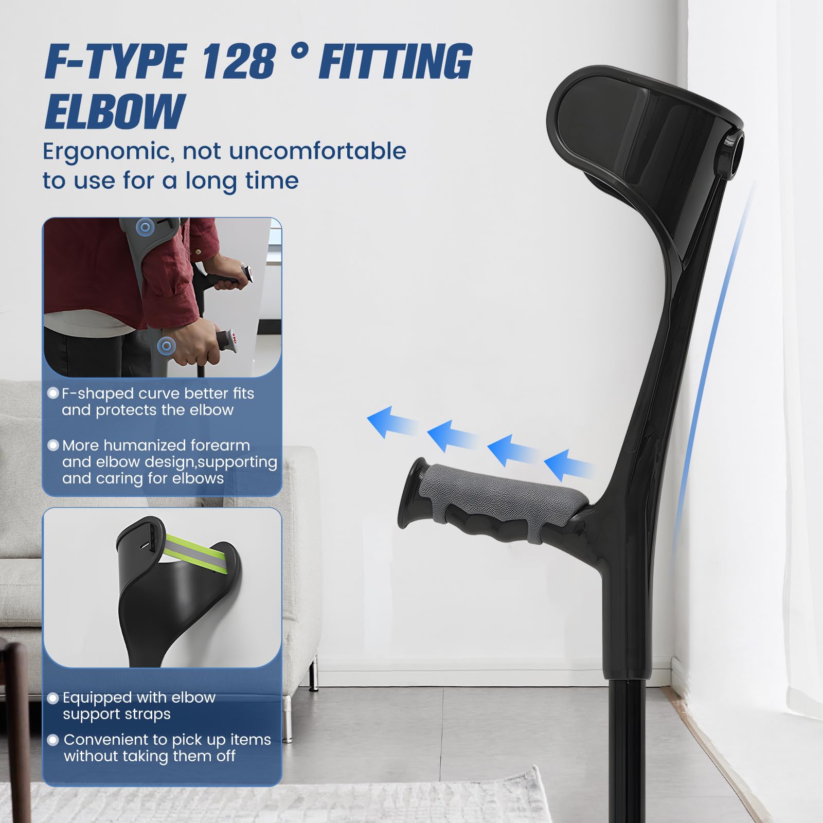 Muletas de codo ligeras y ajustables para adultos, muletas de agarre ergonómico con mango cómodo, diseño duradero para apoyo de movilidad (1 unidad)