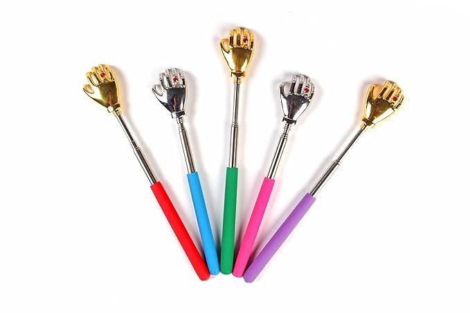 DIVINE HOME Pack of 2 Extendable Stainless Steel Telescopic Back Scratcher Traditional Finger like Body Massager for Scratching Itches Pounding Shoulders and Back Itching Relief and Body Massage