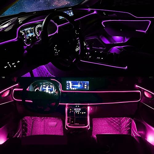 Miniatura 4 de Juego de tira de luces LED para interior de automóvil RGB multicolor 6 en 1 fibra óptica de 315" con aplicación para control con Bluetooth y función