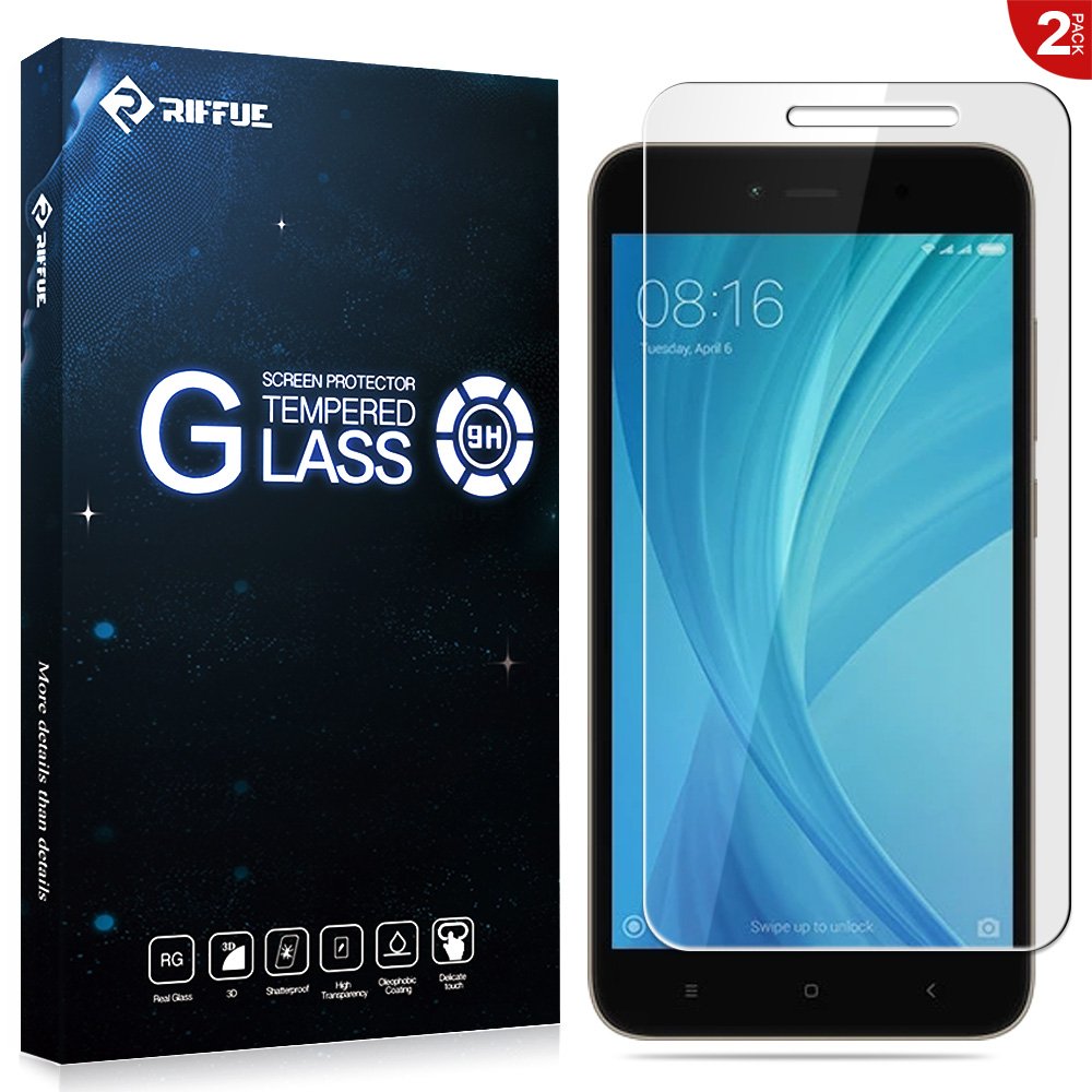 RIFFUE Xiaomi Redmi Note 5A / 5A Prime Screen Protector, Premium Tempered Glass [9H Hardness] 0.26 mm Screen Protector for Xiaomi Redmi Note 5A / 5A Prime 5.5 Inches [2 Pack] - Transparent
