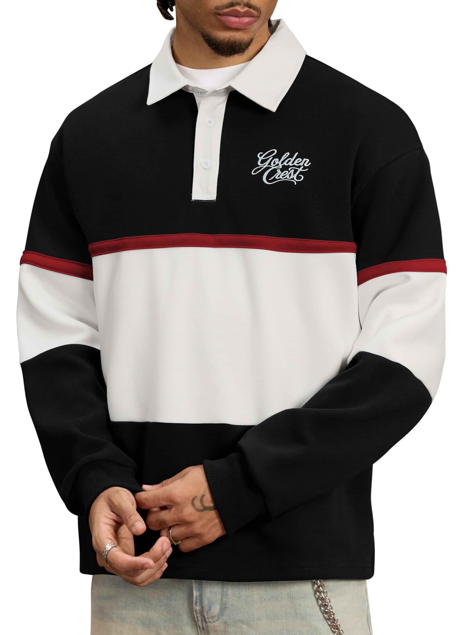Herberton Mens Rubgy Jersey Polo Oversized Embroidery Shirts Preppy, Collegiate, Athleisure, Streetwear, Cotton Blend, Fall, Color Block, Graphic, Drop Shoulder, Unisex, Warm, S-2XL