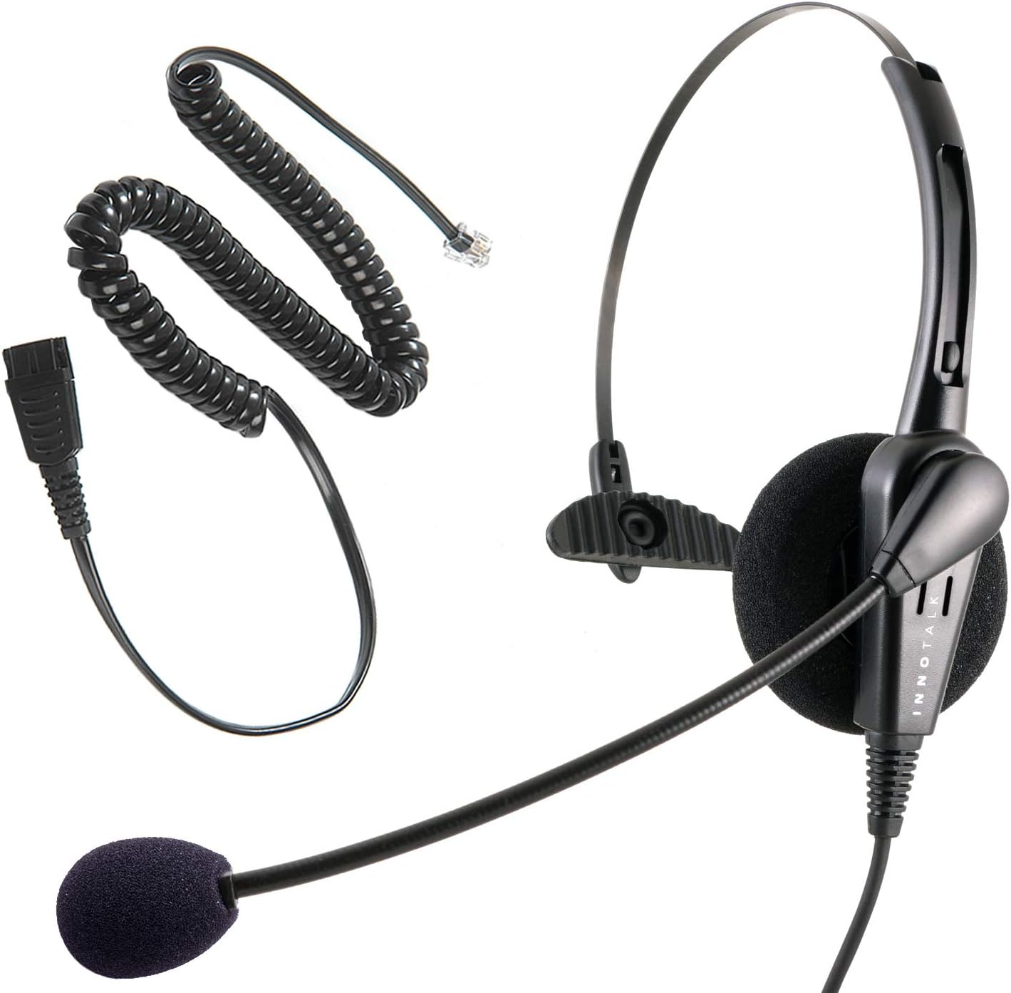 INNOTALK Phone Headset Compatible with Avaya Nortel Phone 1120e, 1230, M3903, M7208, M7324, T7324 – Business Grade Economic Noise Cancel Mic Monaural Headset with RJ9 Quick Disconnect Headset Adapter
