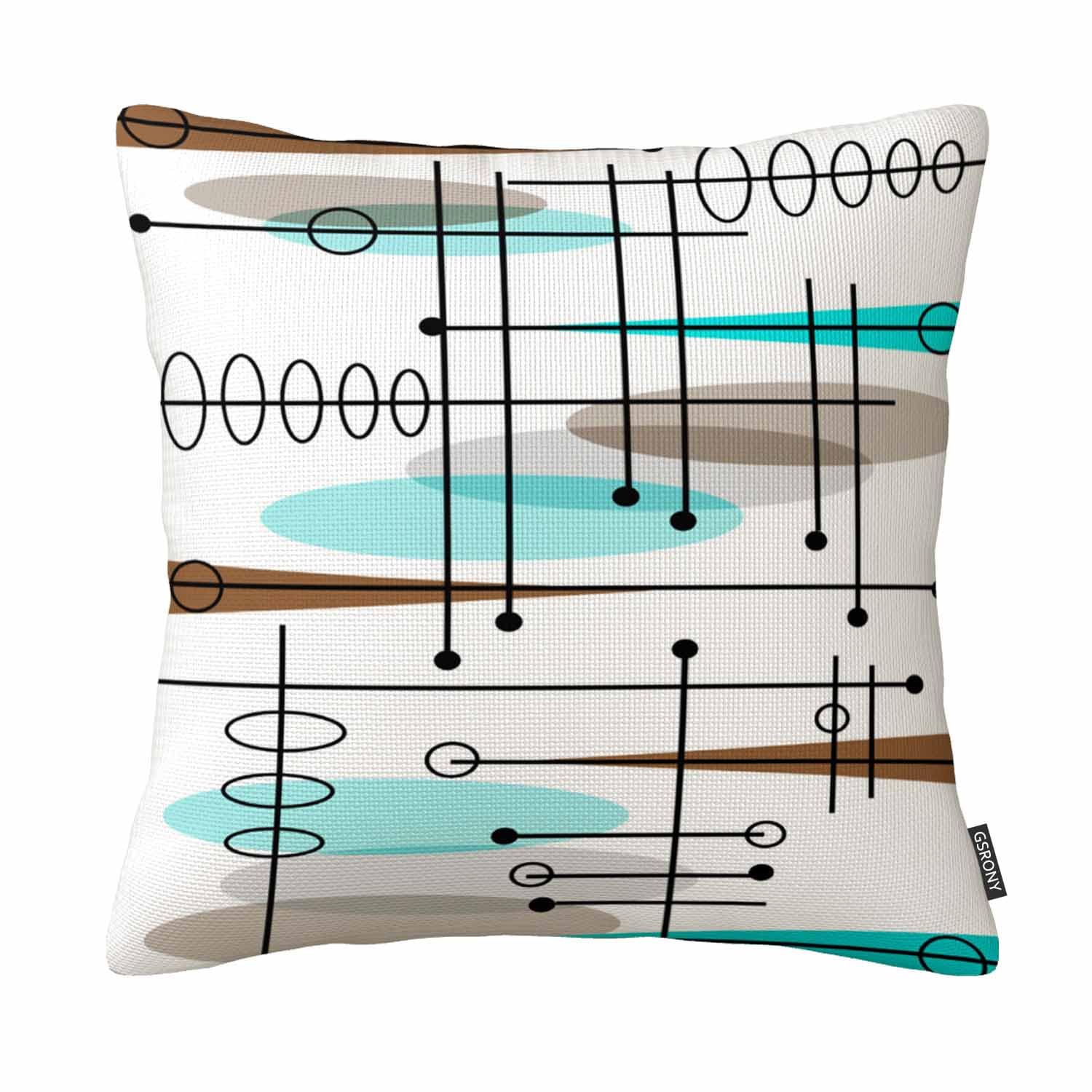 Gsrony Orange Mid-Century Modern Atomic Inspired Throw Pillow Case Pillow Case For Home Sofa(18In X 18In) Cotton Linen