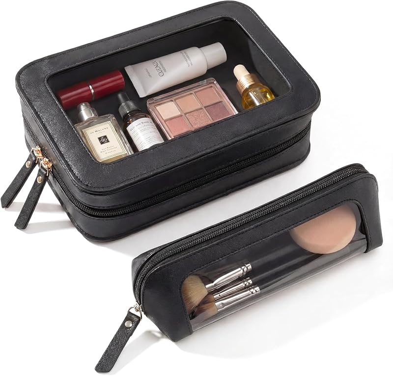 Necessaires transparentes LETGO com zíper, conjunto com 2 unidades, preta