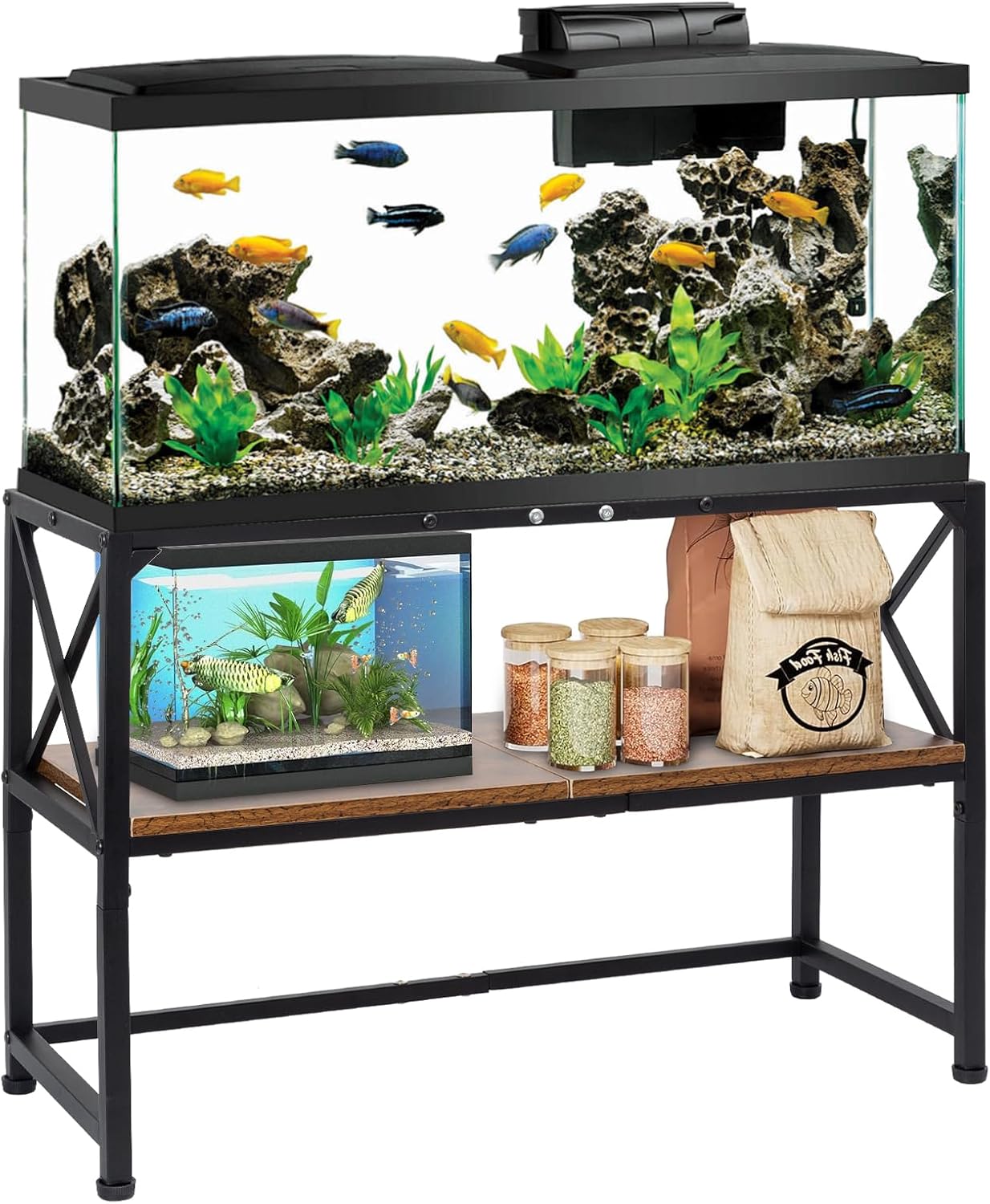 Aquarium Stand, 30 Gallon Fish Tank Stand with Storage, 2 Tier Metal Frame Cabinet Suitable for Fish Tank, Turtle Tank, Rustic Brown (30 Gallon)