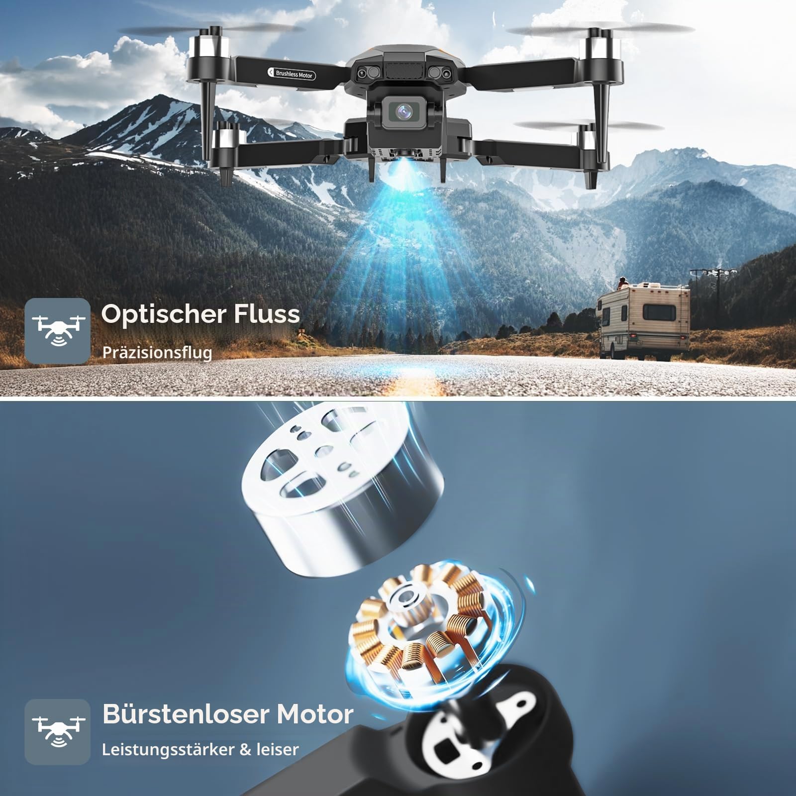 Drohne mit Kamera für Kinder, bürstenloser Motor, Gestensteuerung, Schwerkraftsteuerung, 3D-Flips und Auto-Schweben, Wegpunktflug, Ein-Tasten-Start für Erwachsene/Anfänger