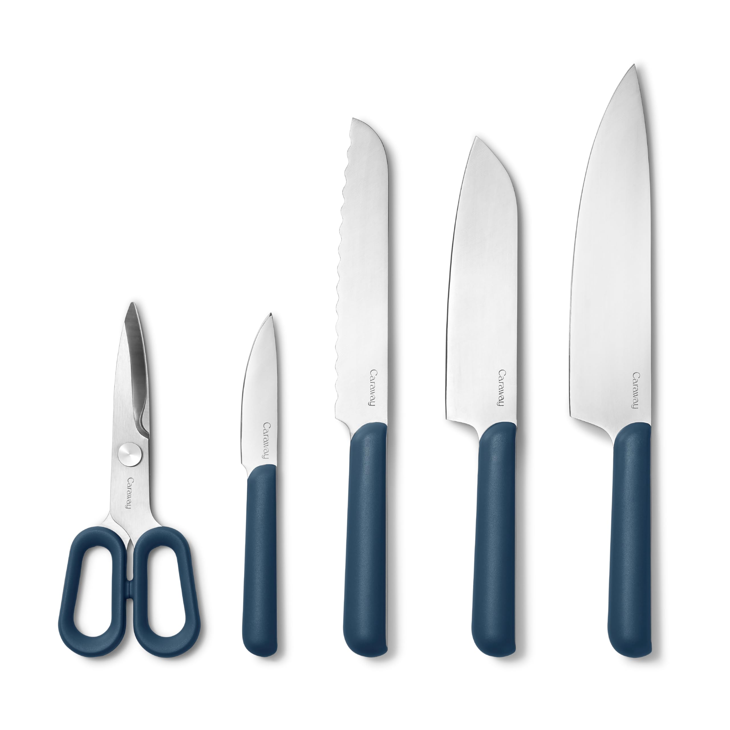 Caraway5 Piece Knife Set - Premium German Steel Blade Kitchen Knives - Ergonomic Handles - No Microplastics - Navy