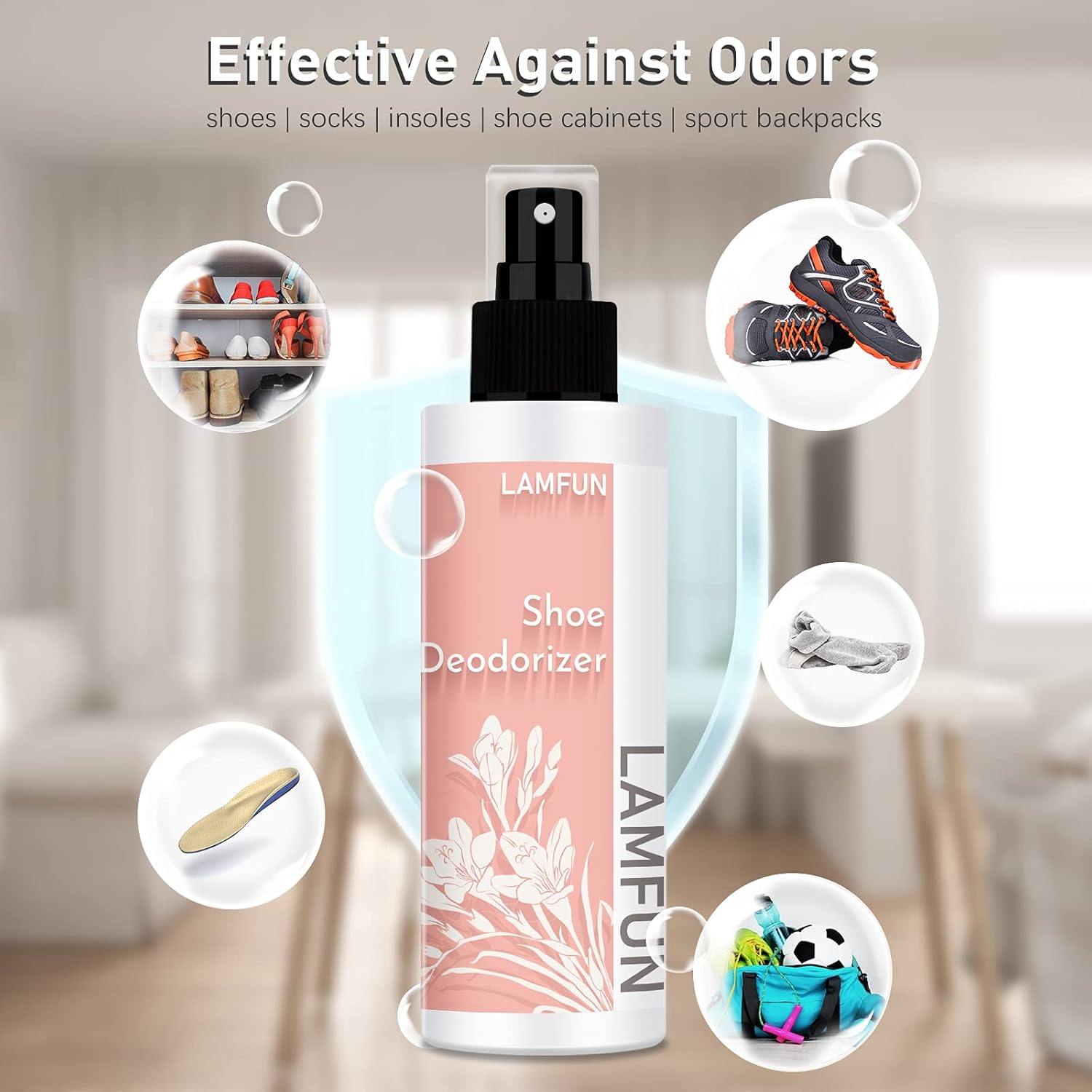 Lamfun Shoe Deodorizer Spray, Natural Deodorant Spray, Odor Eliminator for Feet, Shoes and Gym Bags, Fights Odor and Stink, Freesia Fragrance, 150ml : Health & Household