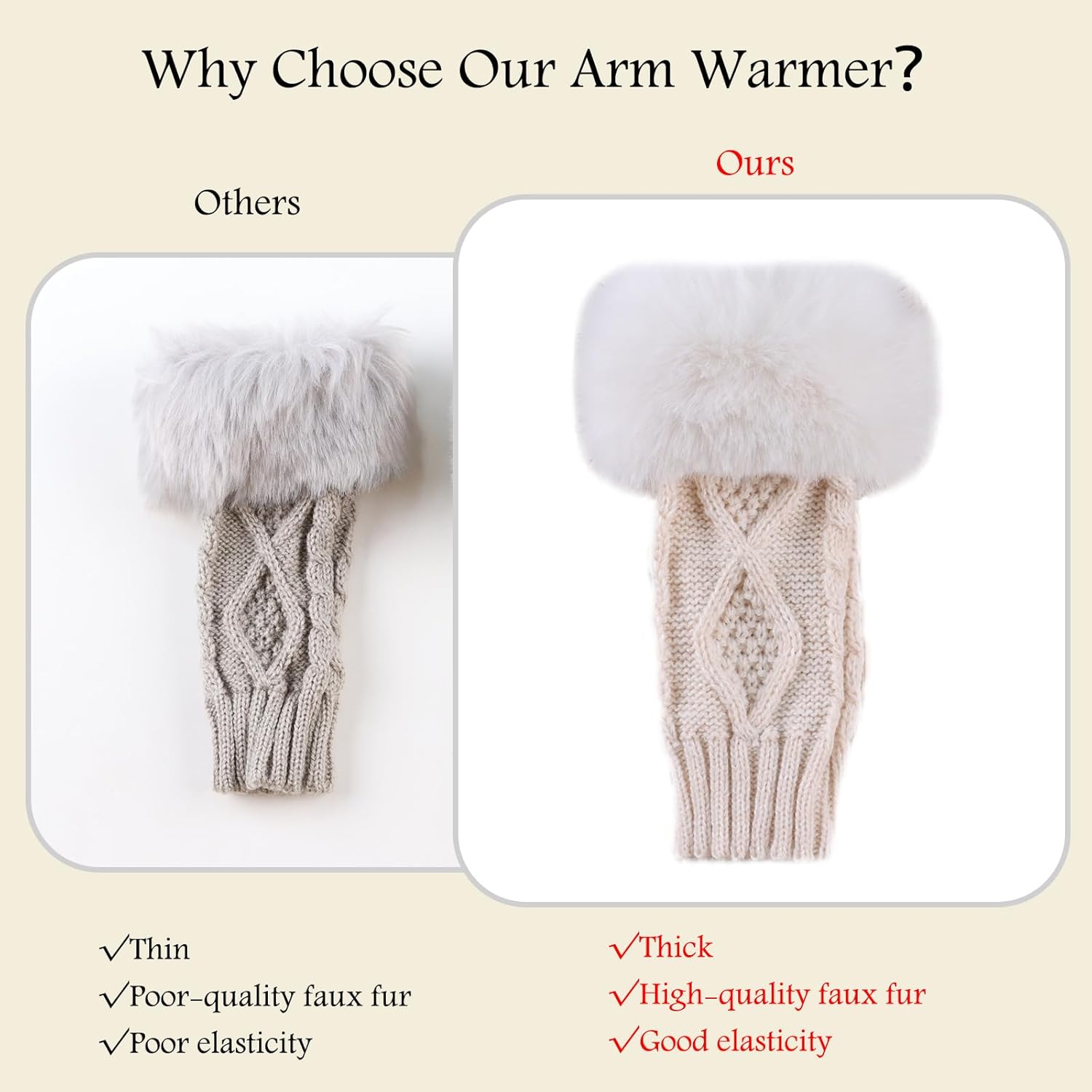 PESAAT Knit Arm Warmers Faux Fur Fingerless Gloves for Women Winter Wrist Warmers with Thumb Hole - Image 4