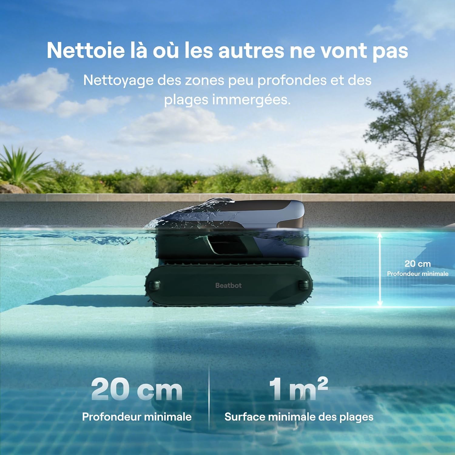 Beatbot Sora 70 Robot Piscine, aspirateur Piscine 4-en-1, 25700 LPH, stationnement Intelligent Surface de l'eau, capacité 6 L pour débris, Batterie 10000 mAh, pour piscines jusqu'à 300 m², Bleu