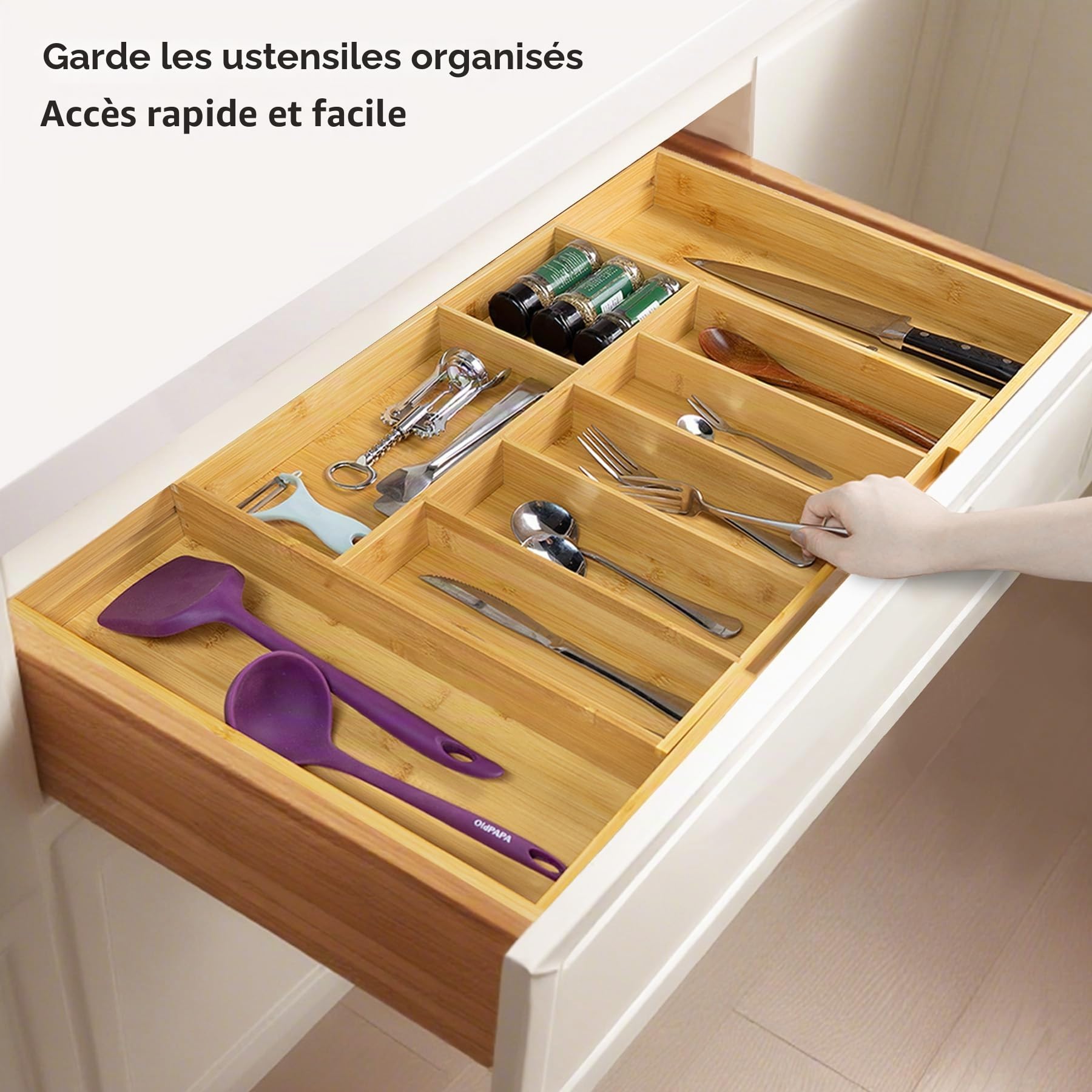 Utoplike Grande Range Couverts pour Tiroir de Cuisine en Bambou