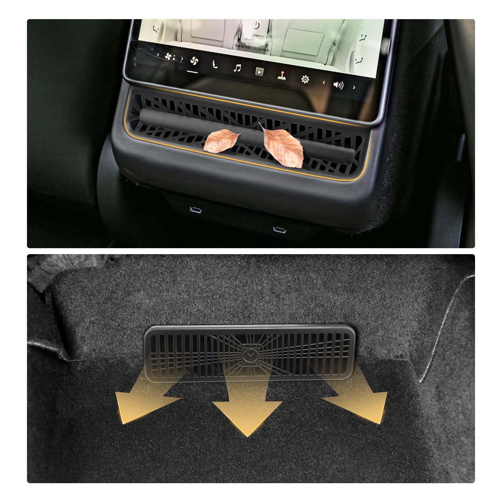 Set di 3 griglie di ventilazione YEE PIN per Tesla Model Y Juniper 2025 2026, protezione per aria condizionata posteriore ed bocchette d'aria sotto il sedile, accessorio Model Y per evitare corpi