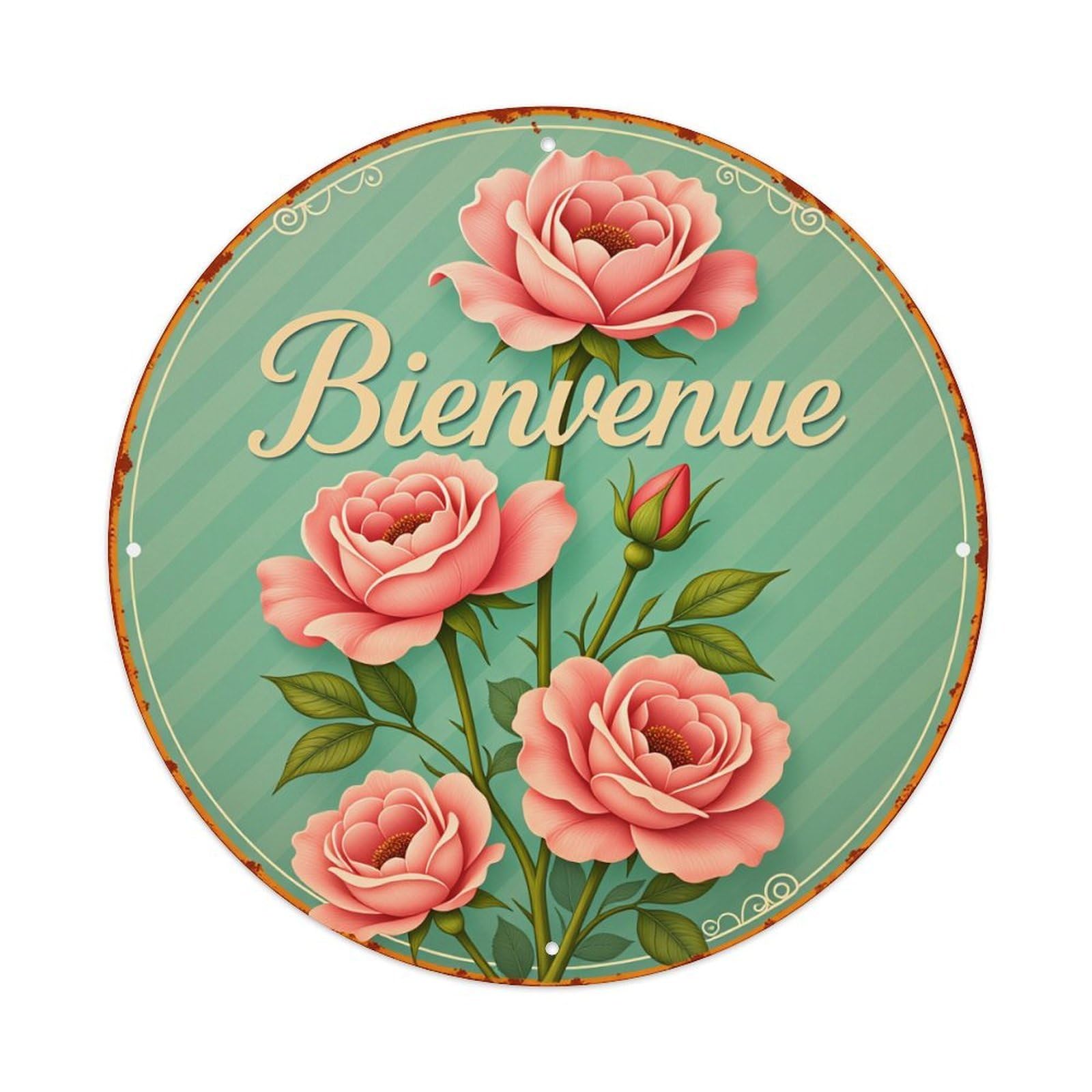 Roses Welcome Sign Pattern Print Tin Sign Vintage Style Home Bar Garden Wall Plaque Decor Metal Poster 8x12 Inch
