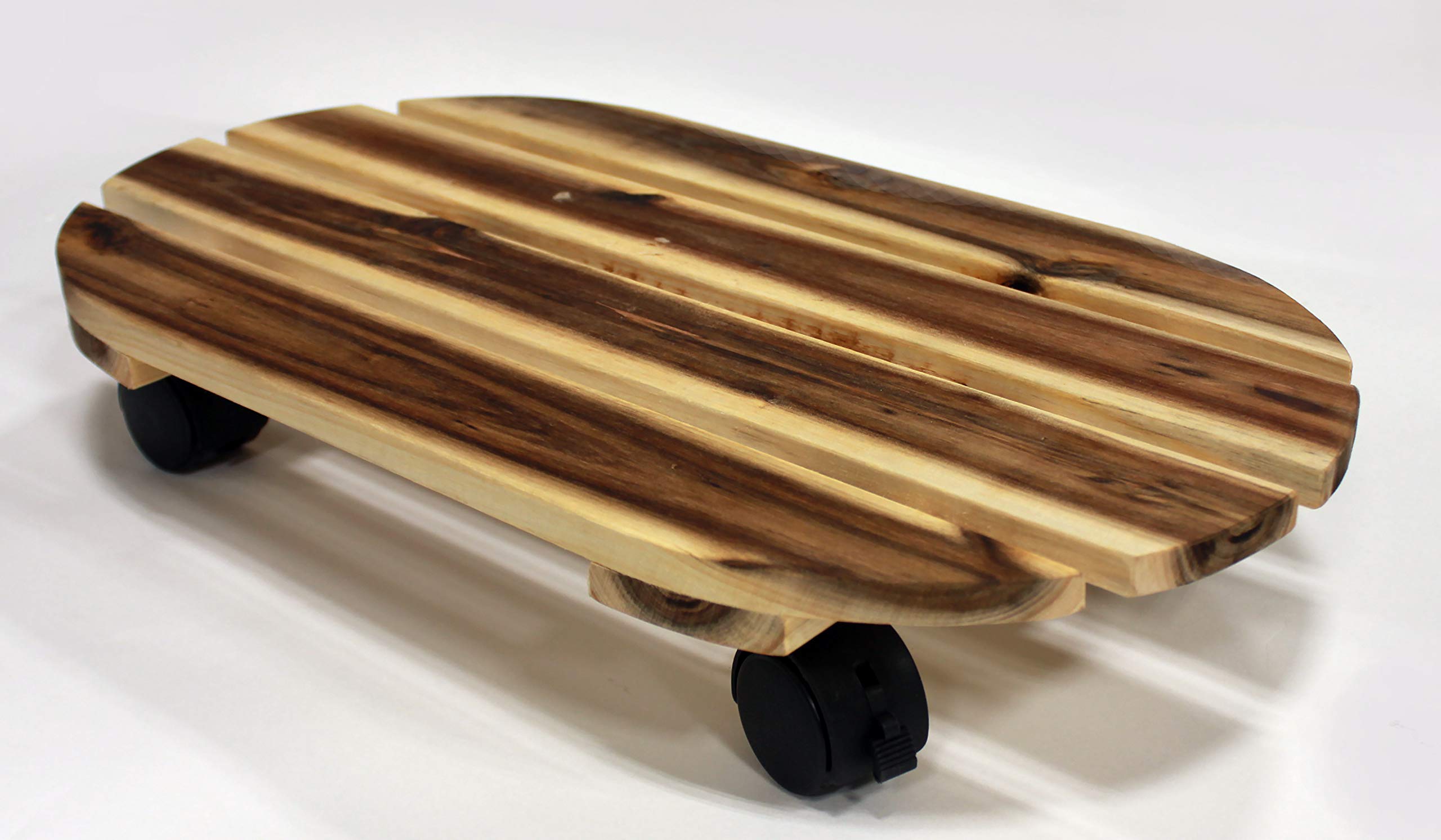 Worth Imports 18" Acacia Wood Oval Rolling Casters and Locks Caddy, Brown