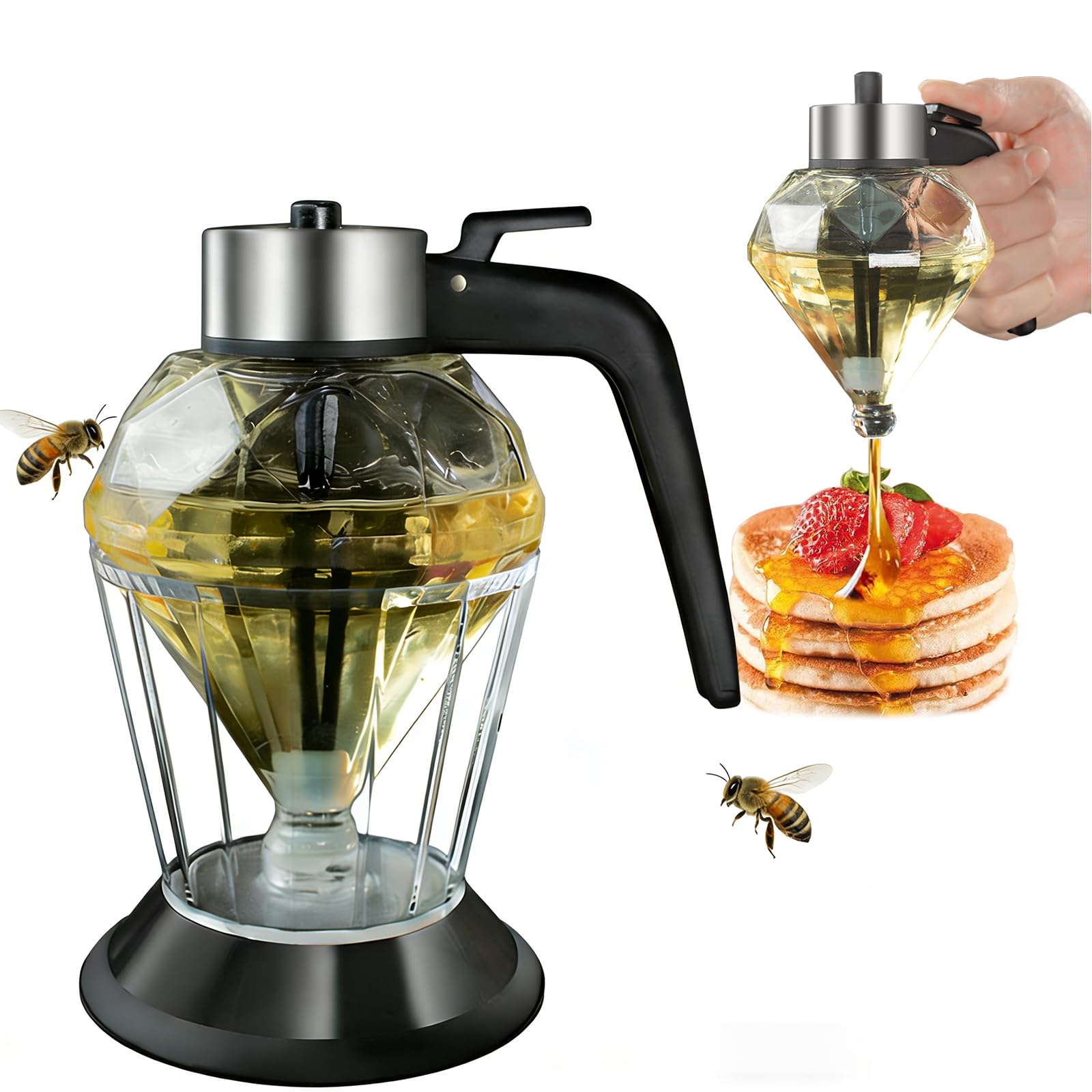 Glass Honey Dispenser No Drip with Base 2026 Upgrade, 8oz Honey Jar pot with Handle, Syrup Dispenser for Coffee or Tea, Mess Free Honey Dispenser for Honey Syrup Olive Oil, Maple Syrup Honey Container
