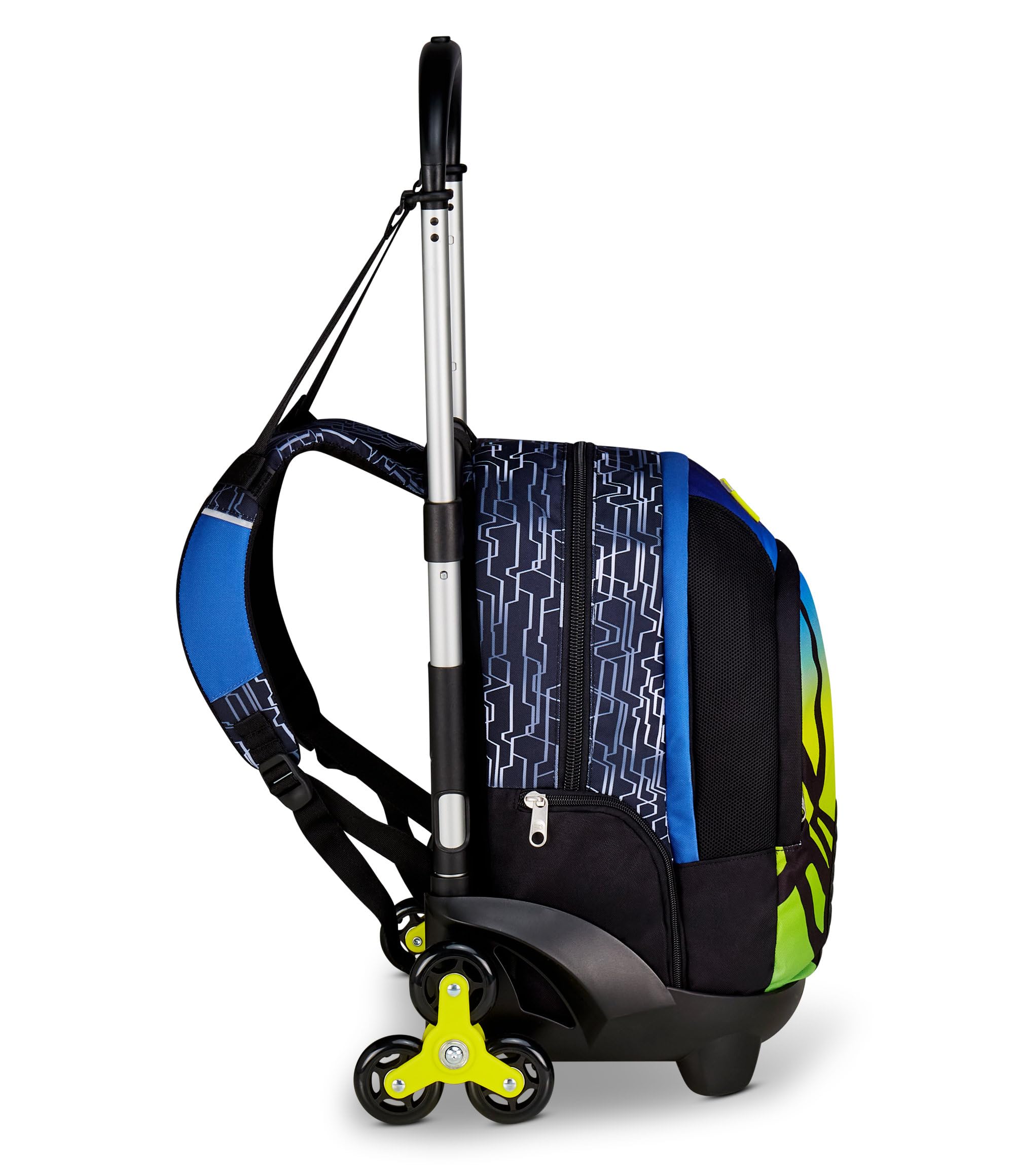 Seven Trolley Scuola Flex 3 Ruote, Blu Giallo, Zaino Con Carrello Sganciabile Da 31 Litri, Con Tasca PC, Tasca Borraccia, Multiuso, Maneggevole e Confortevole, Scuole Medie e Superiori, Ragazzo