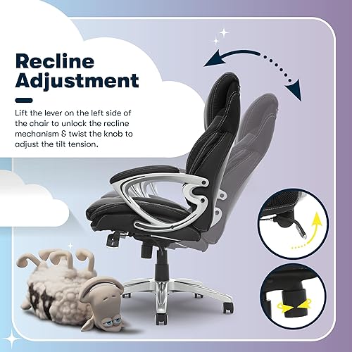 Miniatura 8 de Serta AIR Health and Wellness - Silla de oficina ejecutiva, respaldo alto, ergonómica grande y alta para soporte de madera, giratoria, cuero Negro