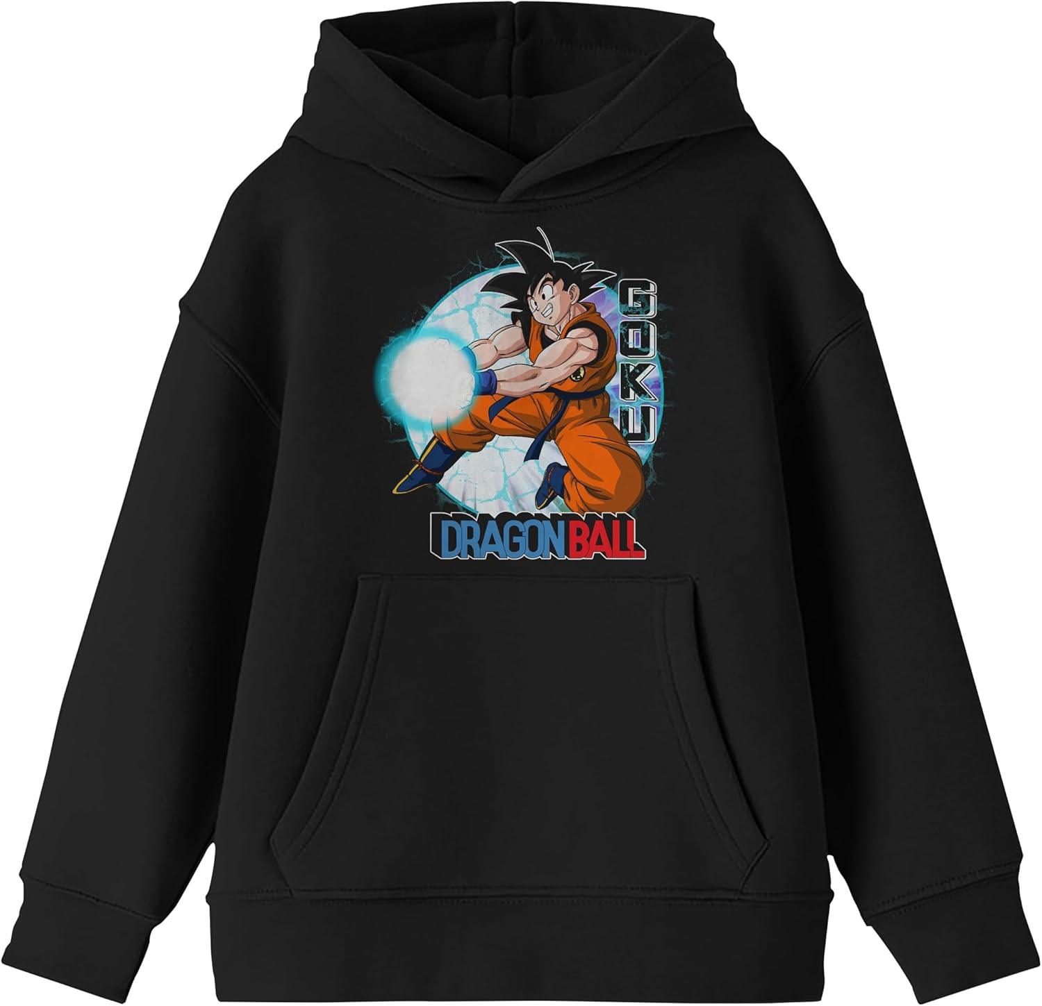 Bioworld Dragon Ball Goku Kamehameha Blast Youth Black Long Sleeve Hooded Sweatshirt