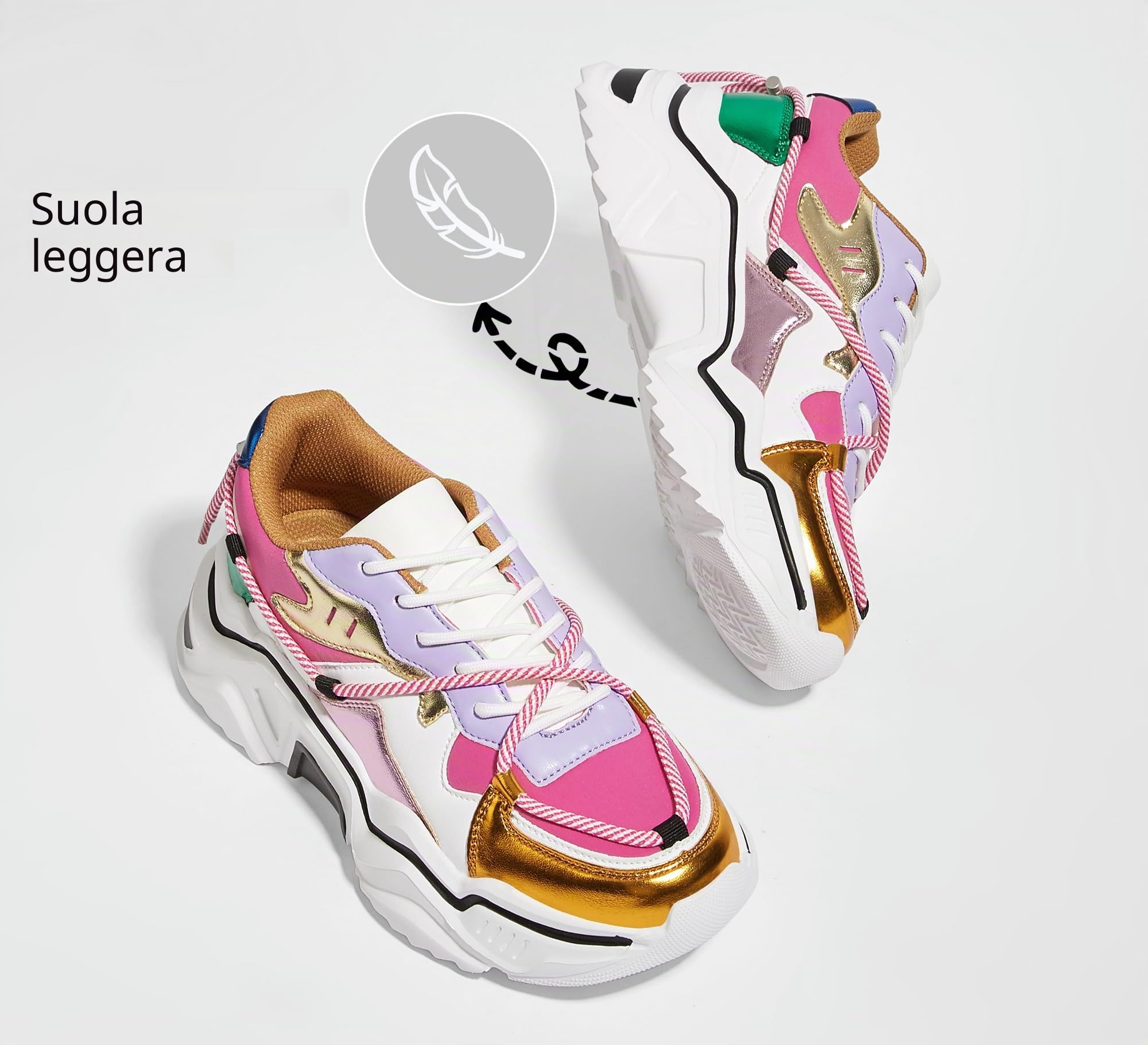 LUCKY STEP Sneakers Donna con Zeppa – Scarpe Chunky Dad retrò, Scarpe Moda con Blocchi di Colore per Tutti i Giorni e Passeggiate