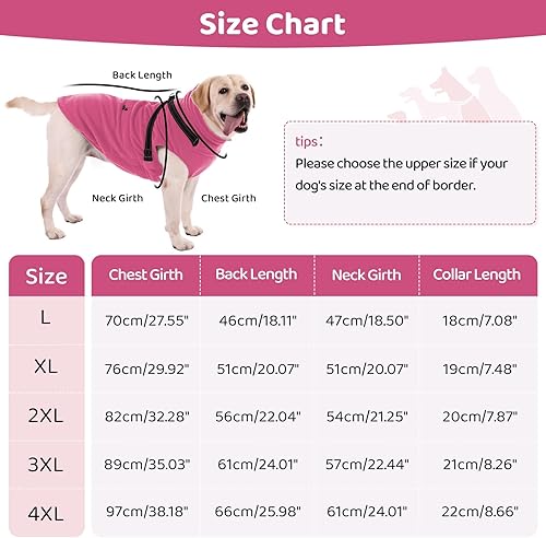 Miniatura 6 de SAWMONG Abrigo de invierno para perro, chaleco de forro polar para clima frío con arnés, chaqueta de forro polar de cuello alto resistente al