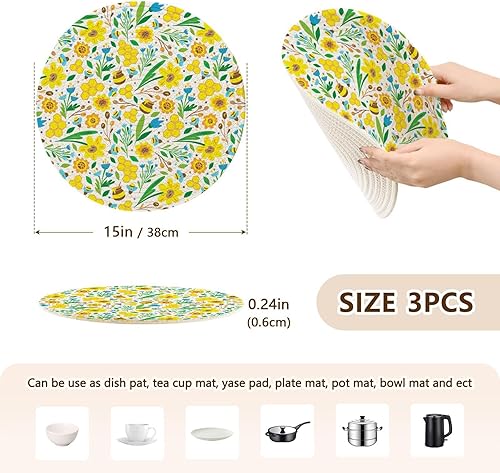Miniatura 2 de Salvamanteles para microondas con estampado floral, 3 piezas, almohadillas calientes resistentes al calor para platos calientes, juego de