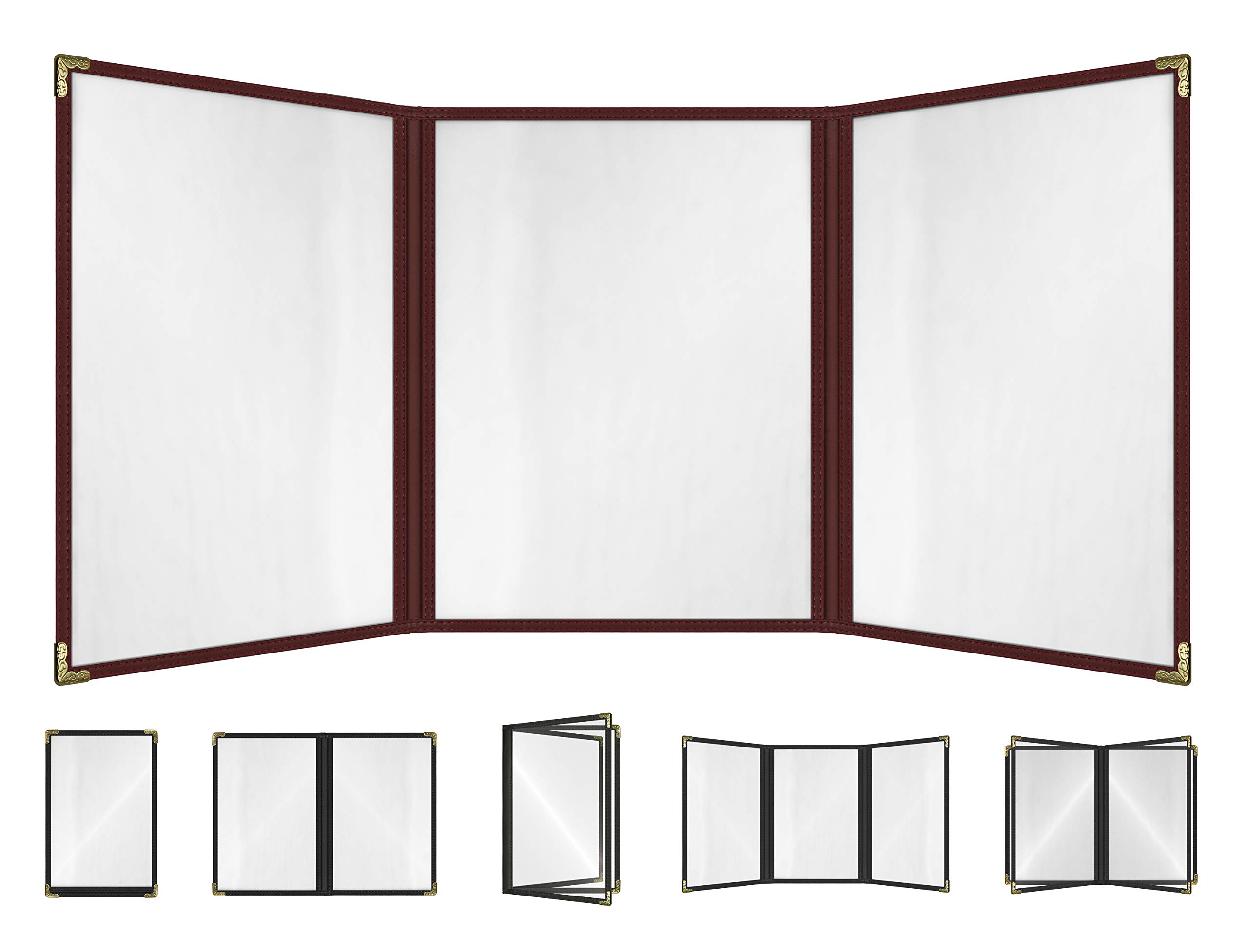 Goodsmart Restaurant Menu Covers – 25 Pack Burgundy 6-View Trifold 8.5" x 11", Side-Loading Vinyl & Plastic Menu Holders, Clear Menu Sleeves,