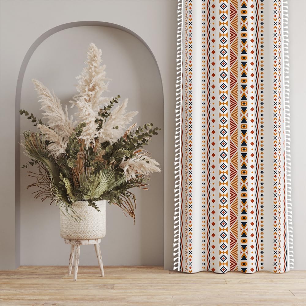 Urban Space Cotton Curtains 63 Inches Long for Bedroom - Set of 2 100% Cotton Curtains with Grommet & Tieback Light Filtering Curtains for Living Room (48