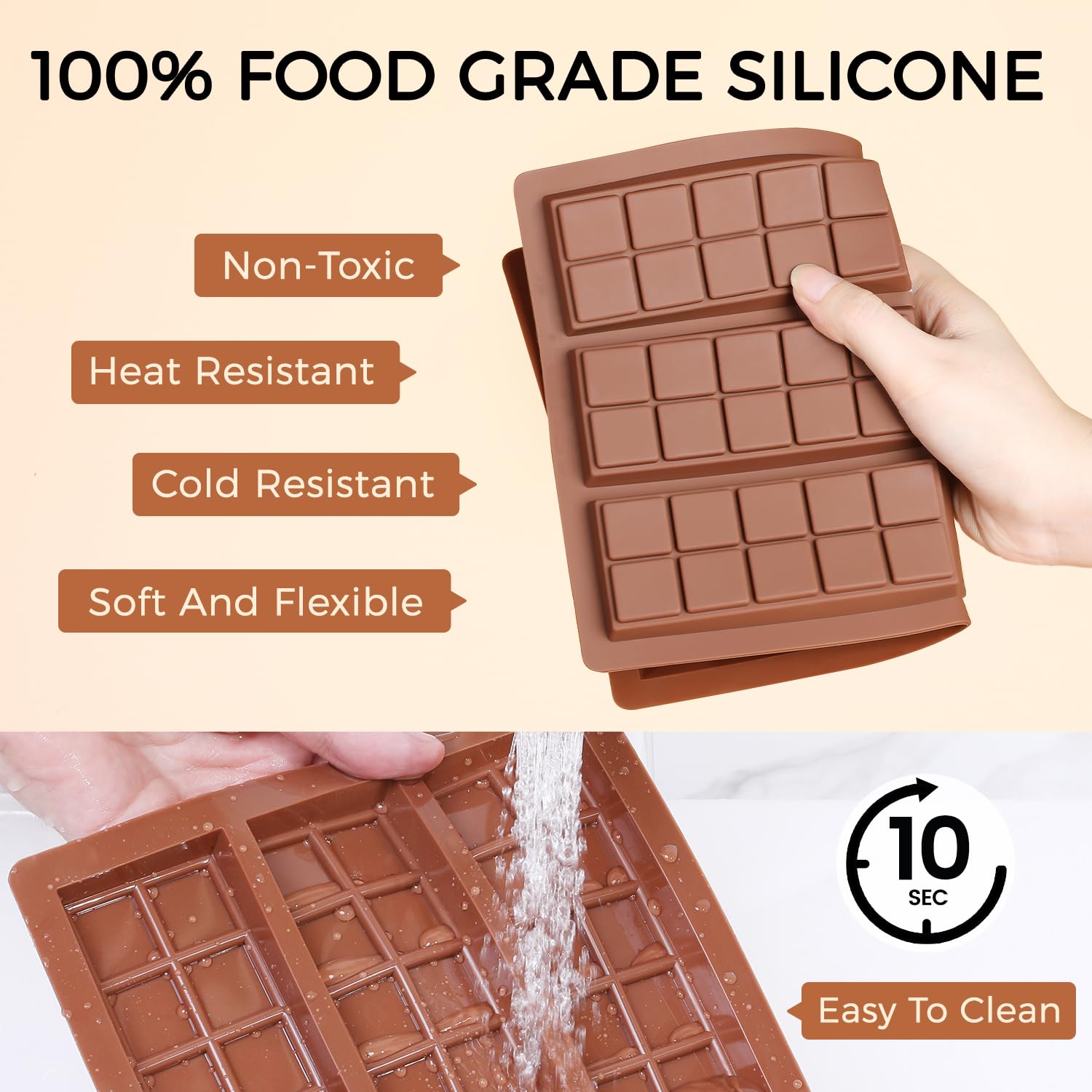 Molde de barra de chocolate, moldes antiadherentes de chocolate Dubai, molde de silicona de grado alimenticio para barra de chocolate profundo para pistacho, caramelos, juego de 3