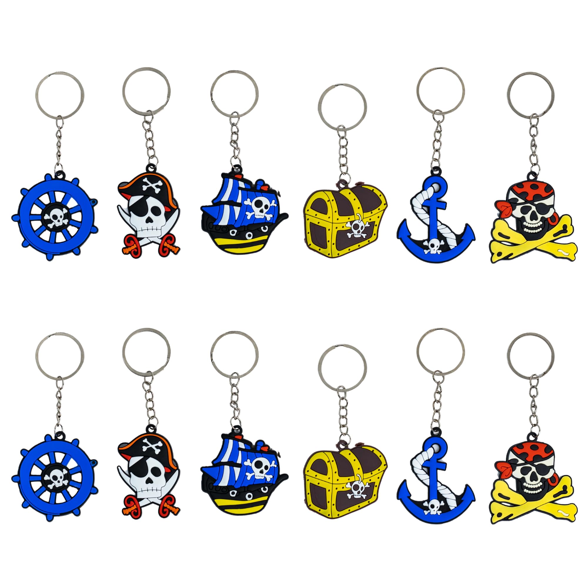 Toyseum 24 x Pirate Keyrings, Pirate Themed Fillers for Kids Party Bags, Toy Favours for Goody Bags and Childrens School Prizes, Pack of 24
