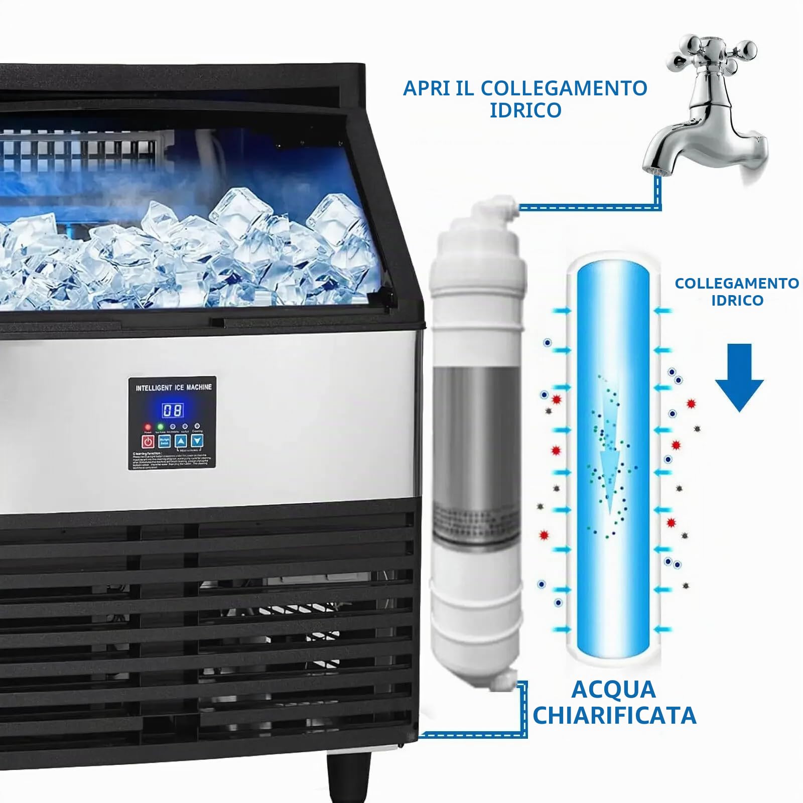 Macchina per il ghiaccio commerciale, Macchina per il ghiaccio in acciaio inox temprata, 500w 120kg/24h Ghiaccio Macchina Professionale In 8-15 Minuti Schrata Lcd Storage 56kg Per Casa Ufficio