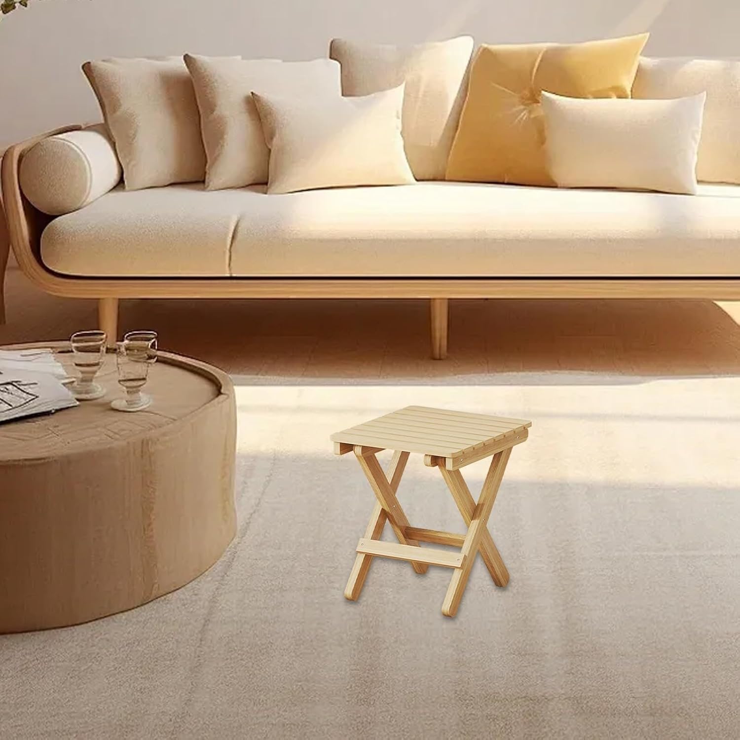 stools Wood Folding Stool Portable Step Chair Foldable Support Seat for Indoor Outdoor Kitchen Bathroom Accessibility Aid Foldable(Medium)