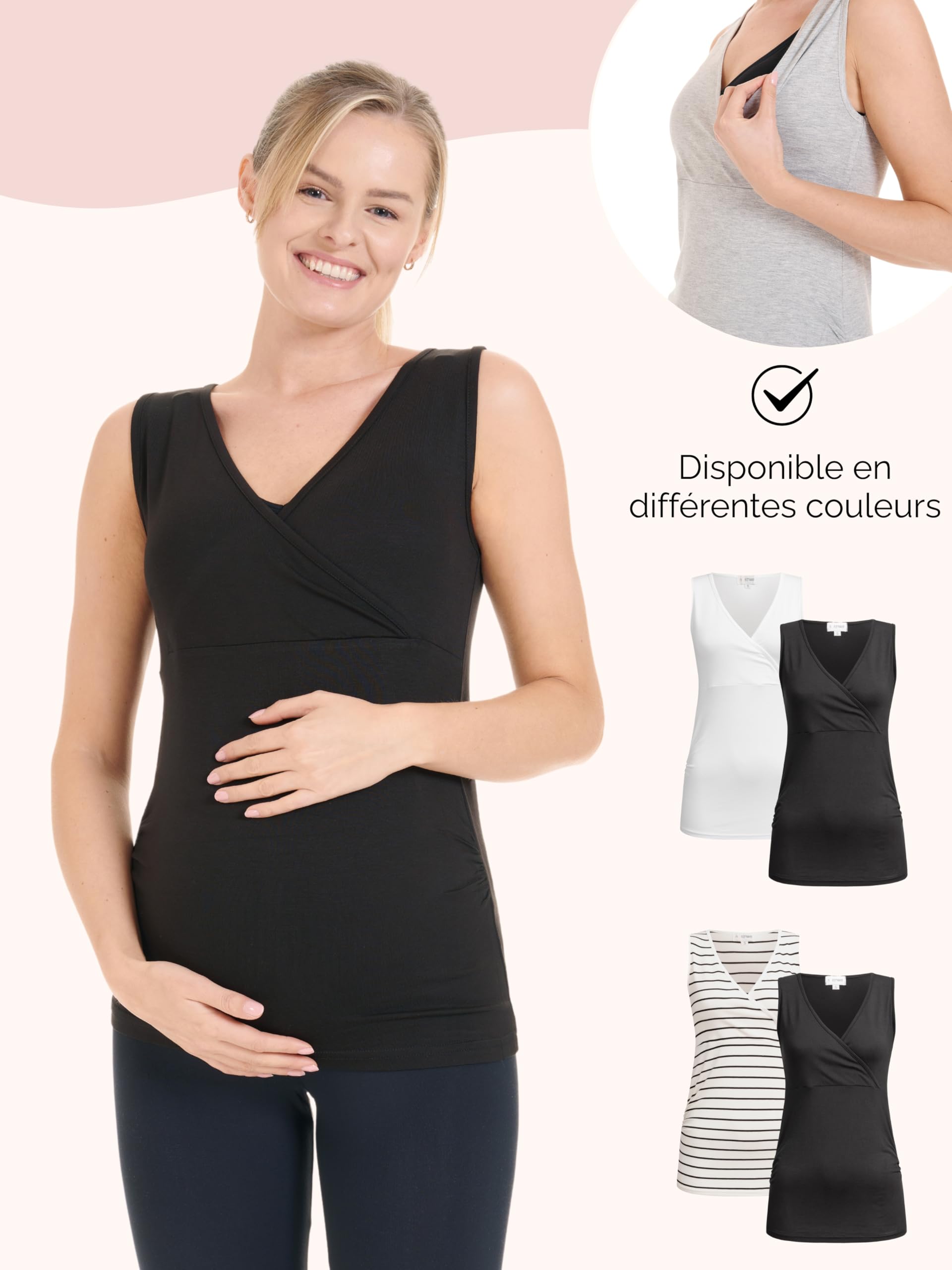 Herzmutter Top d'allaitement - Haut de Maternité - Chemise d'allaitement pour Femme - Grossesse, Allaitement - à Rayures Unies - Matière Douce de Haute Qualité - Lot de 2-6700