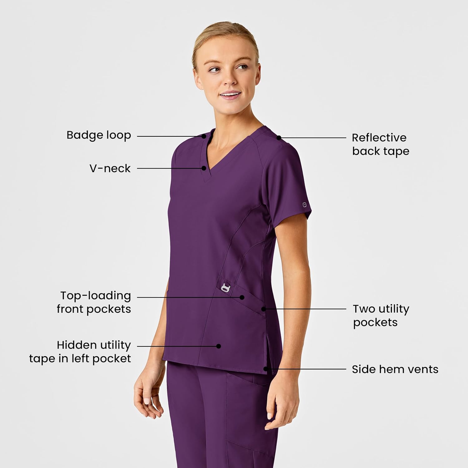 Wink Scrubs for Women, W123, Stylized V-Neck Tops with 5 Pockets - Image 2
