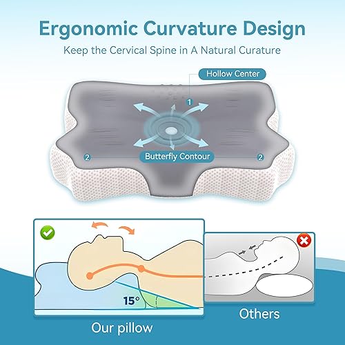 Miniatura 3 de Almohada cervical para el cuello para aliviar el dolor, almohada ergonómica de contorno suave para dormir lateral, almohadas de espuma viscoelástica