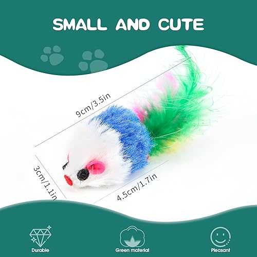 Miniatura 4 de FYNIGO Juguetes para ratones para gatos, paquete de 17 unidades, juguetes interactivos de ratones con hierba gatera con colas de plumas para gatos y