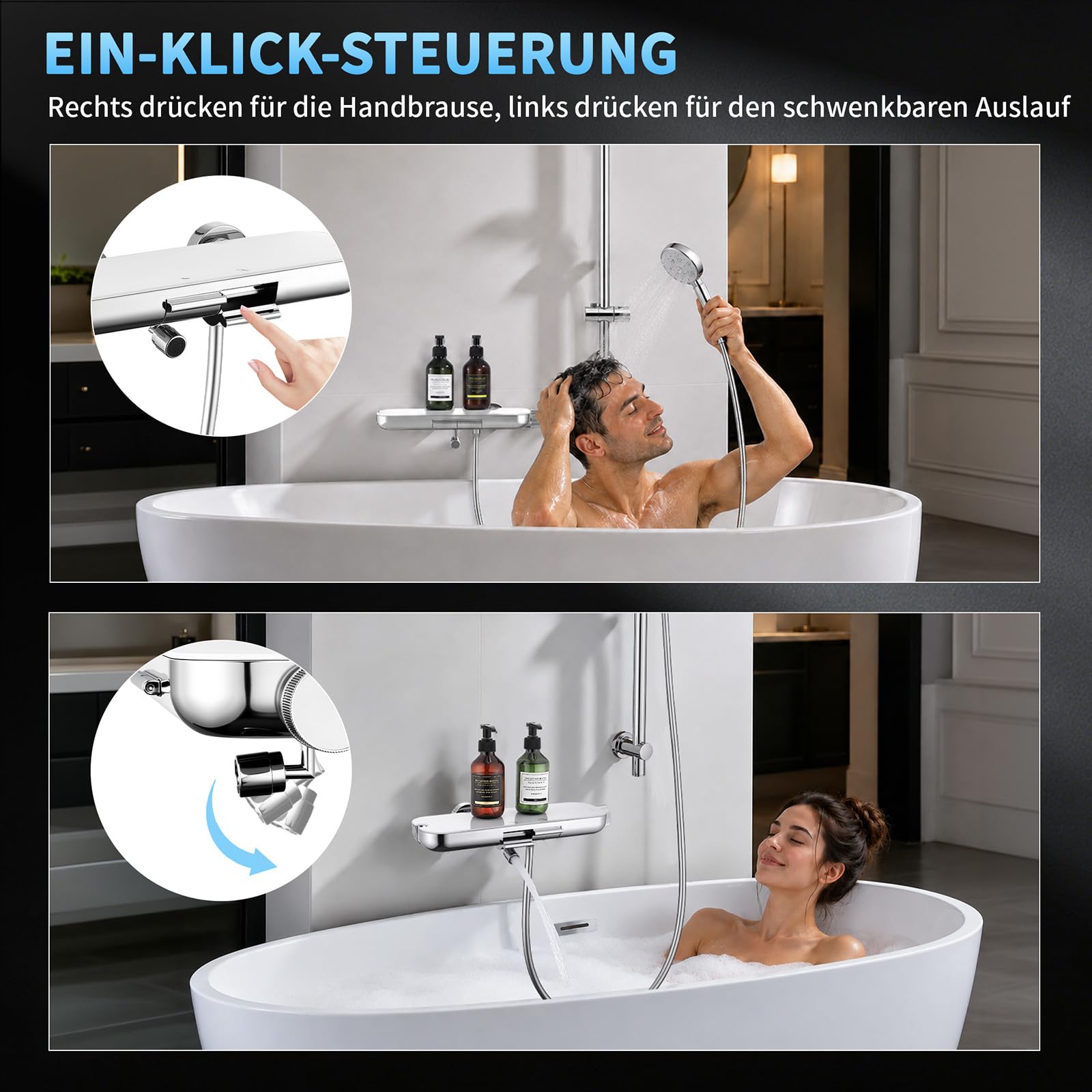 HOMELODY Grifería para bañera con alcachofa de ducha (90 cm), color cromado